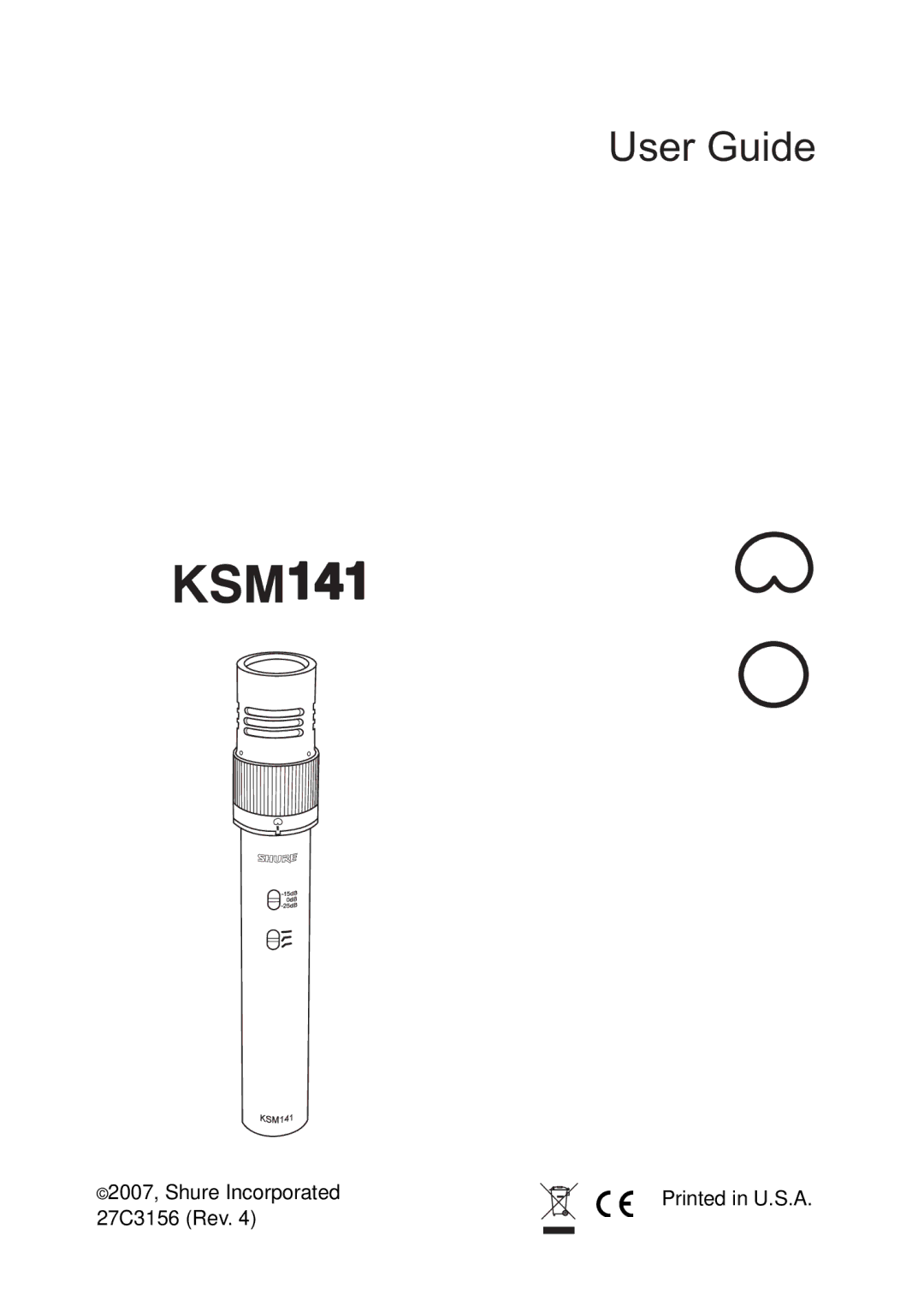 Shure KSM141 manual User Guide 