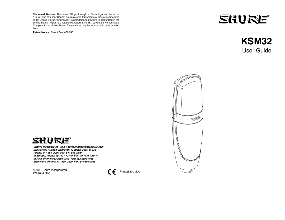 Shure KSM32 manual User Guide 