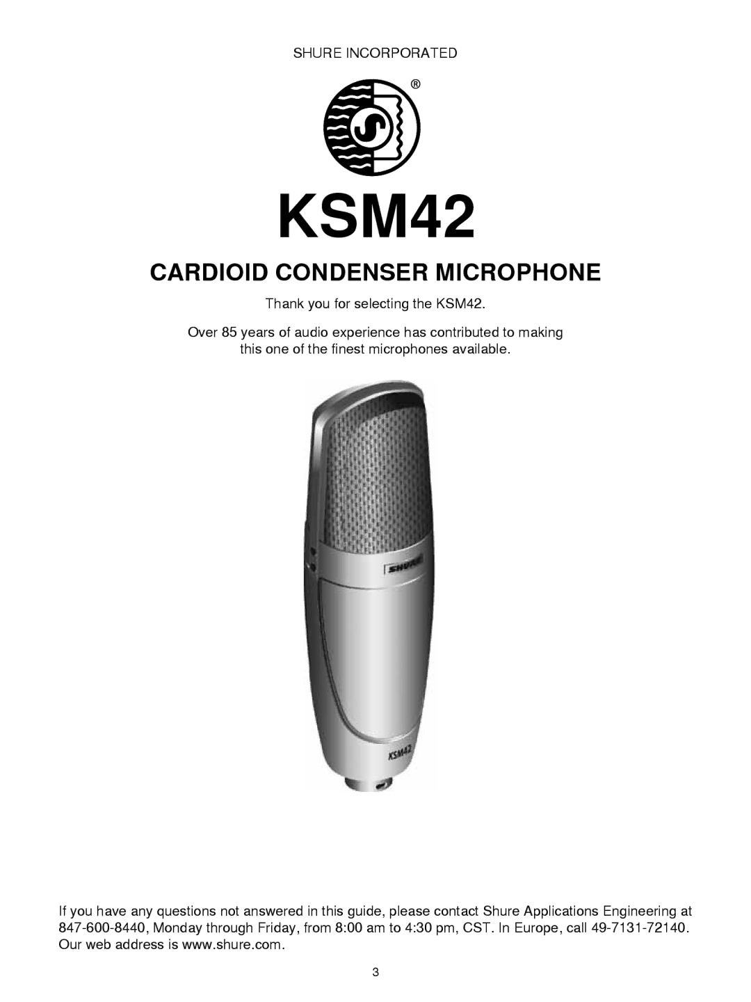 Shure KSM42 manual 