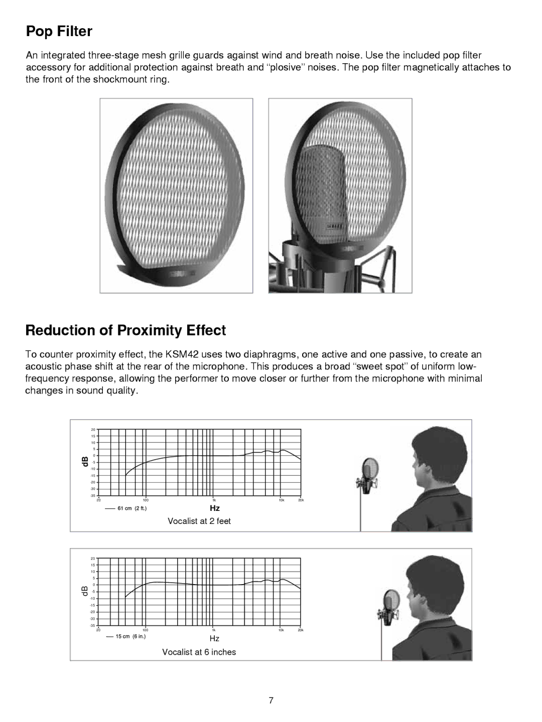 Shure KSM42 manual Pop Filter, Reduction of Proximity Effect 