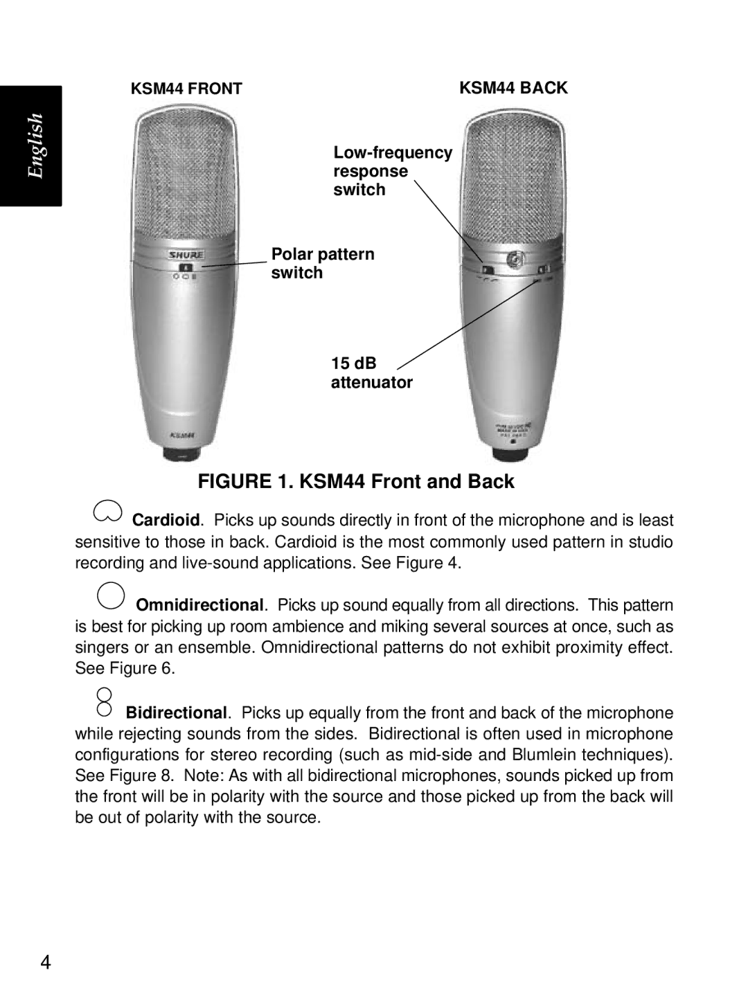 Shure manual KSM44 Front and Back 