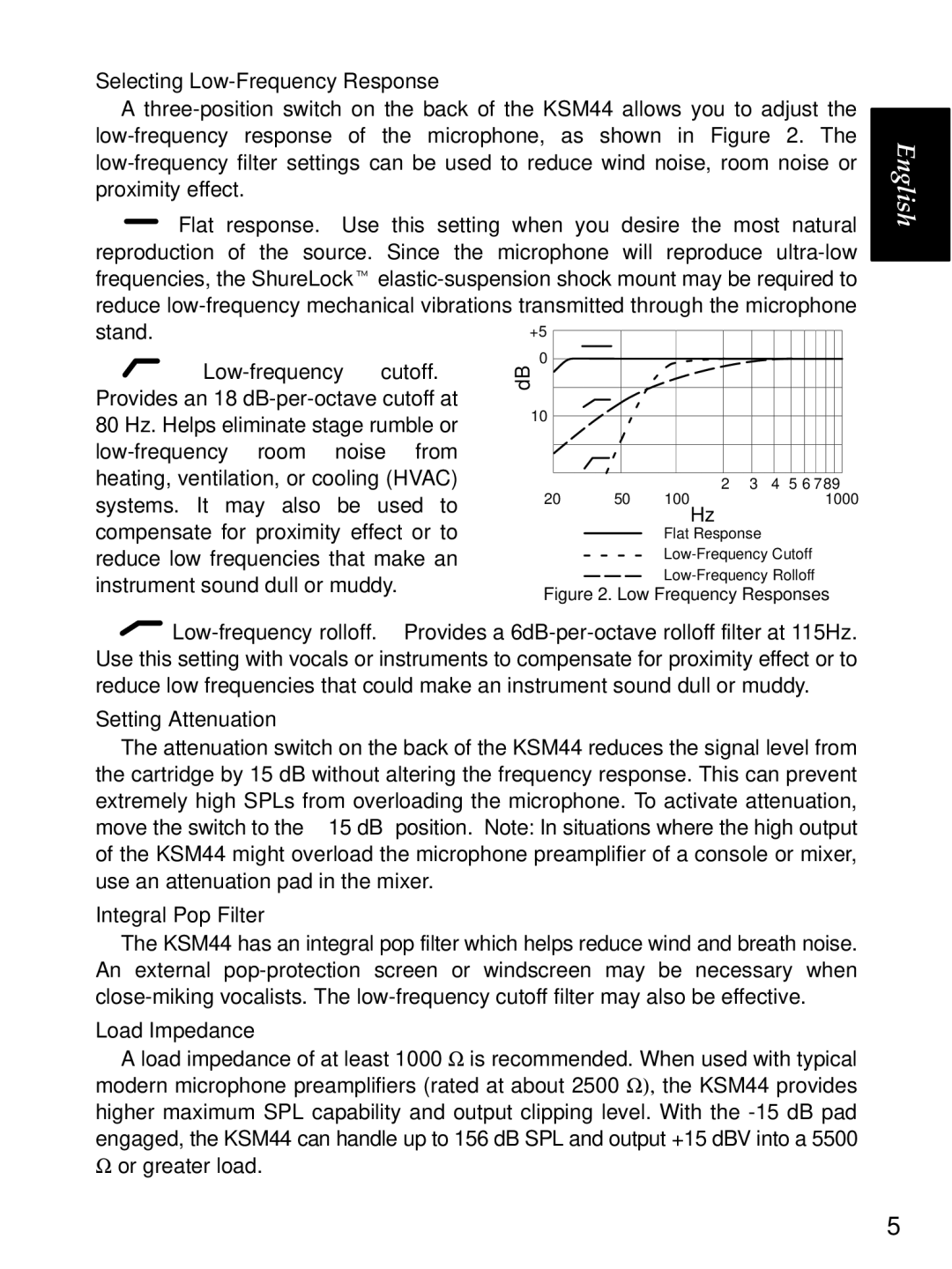 Shure KSM44 manual Selecting Low-Frequency Response 