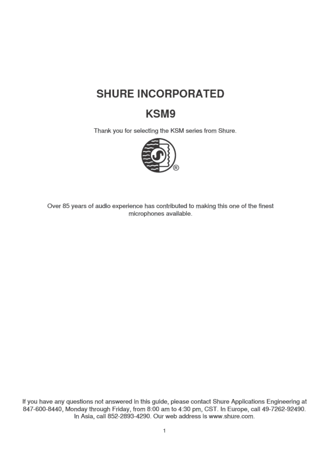 Shure KSM9 manual 