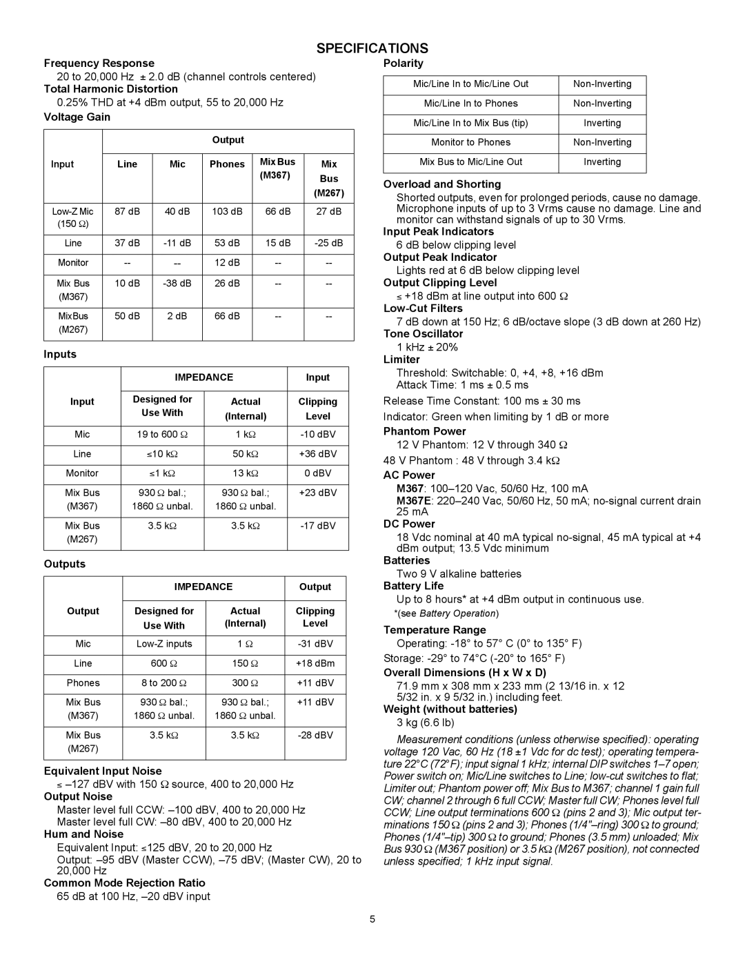 Shure M367 important safety instructions Specifications 