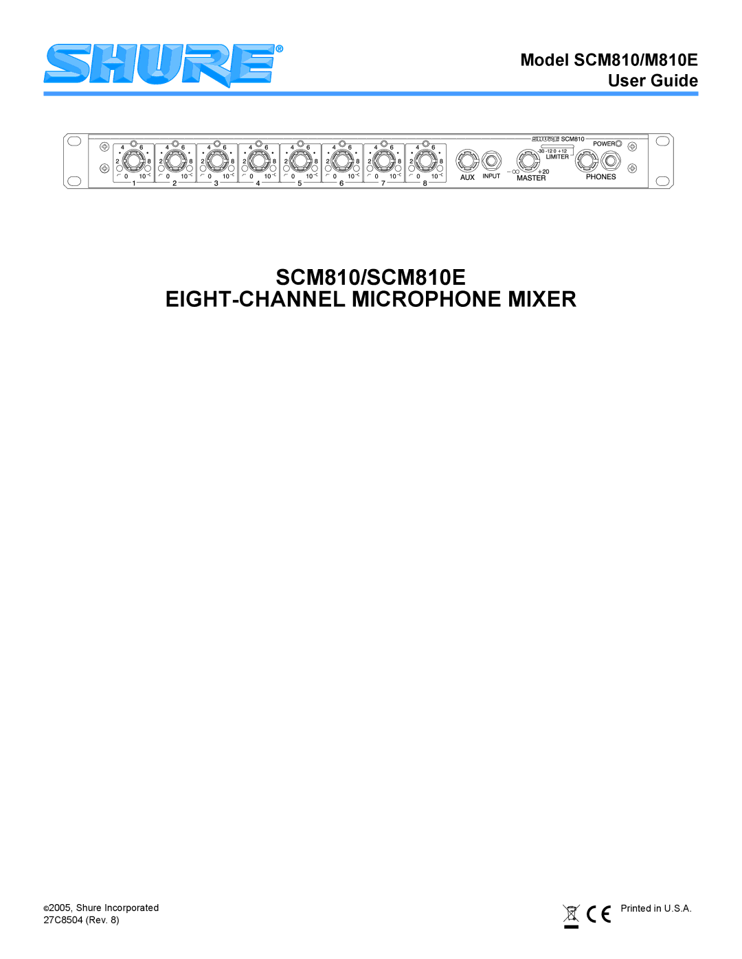 Shure M810E manual EIGHT-CHANNEL Microphone Mixer 