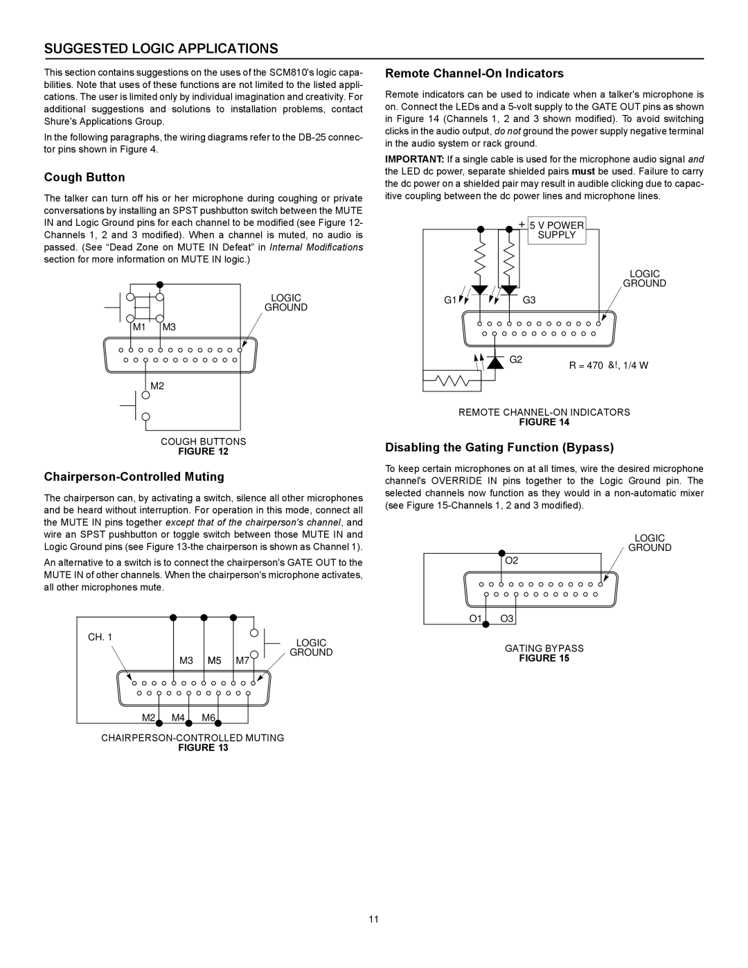 Shure M810E manual Suggested Logic Applications, Cough Button, Chairperson-Controlled Muting, Remote Channel-On Indicators 