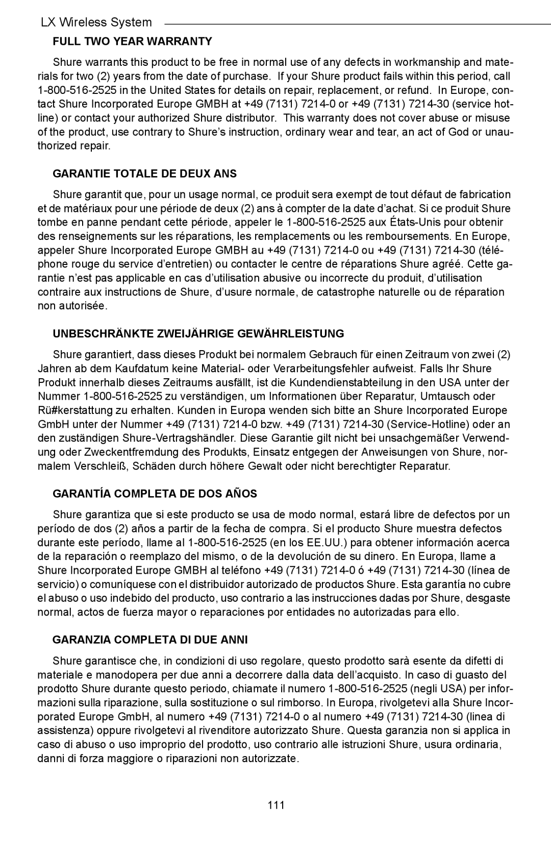 Shure Microphone manual Full TWO Year Warranty 