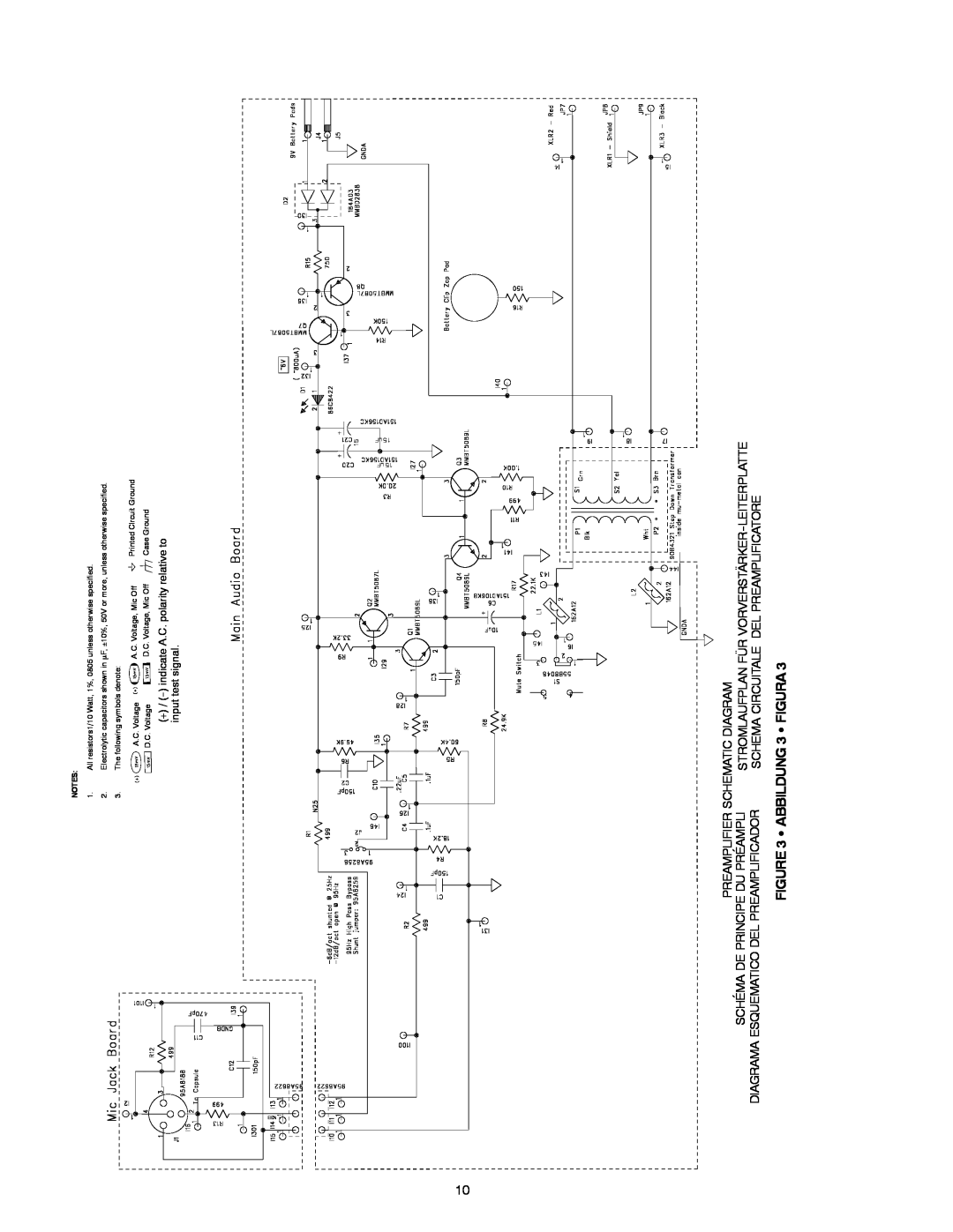Shure MX1BP specifications S ABBILDUNG 3 S FIGURA, Preamplifier Schematic Diagram, Schéma De Principe Du Préampli 