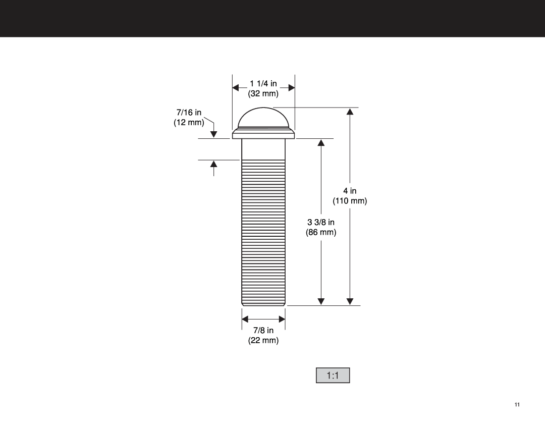 Shure MX395 manual 7/16 in 12 mm, 1 1/4 in 32 mm 4 in 110 mm 3 3/8 in 86 mm 7/8 in 22 mm 