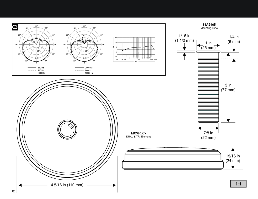 Shure MX396 manual 16 in 110 mm 