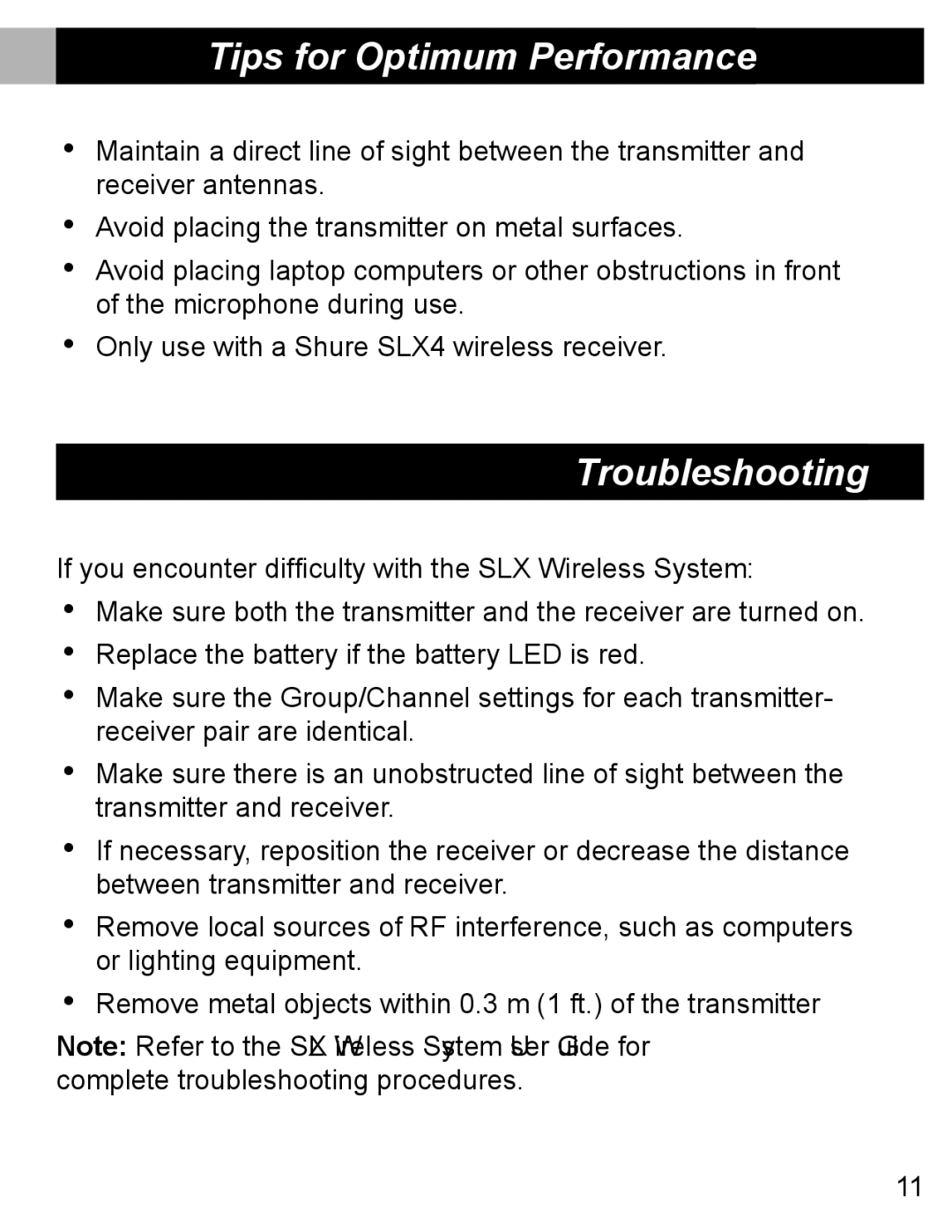 Shure MX690 manual Tips for Optimum Performance, Troubleshooting 