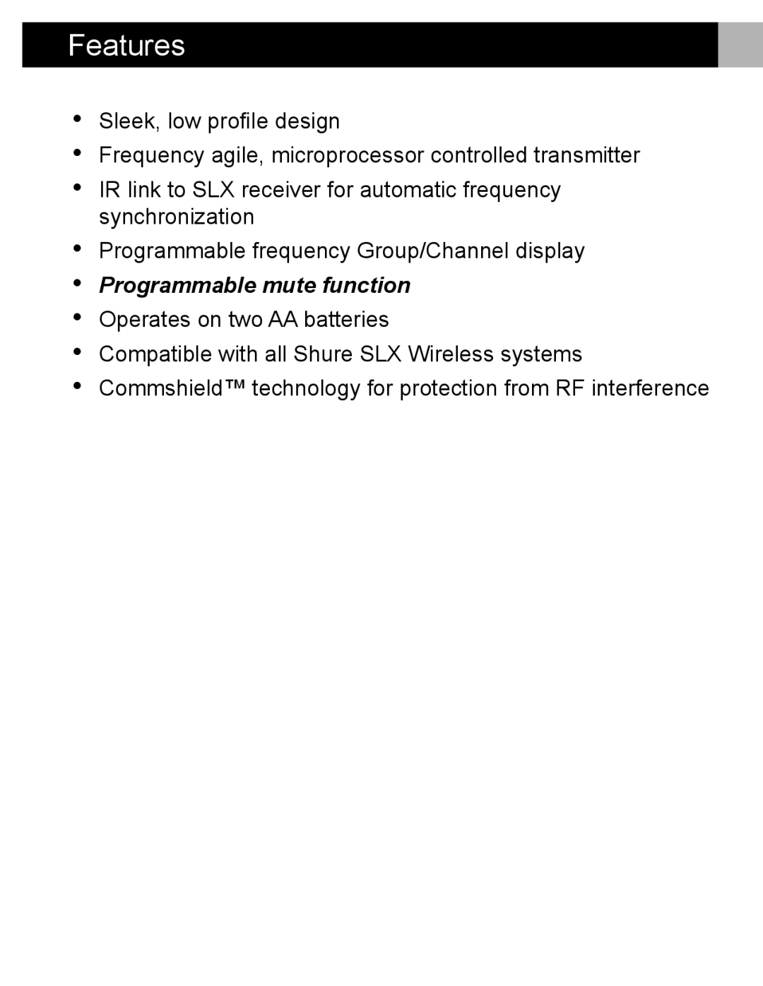 Shure MX690 manual Features 