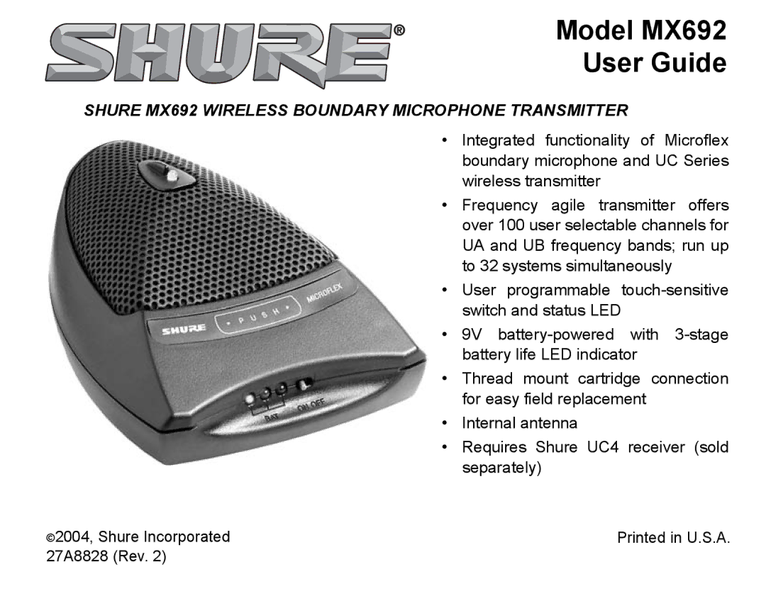 Shure manual Model MX692 User Guide 