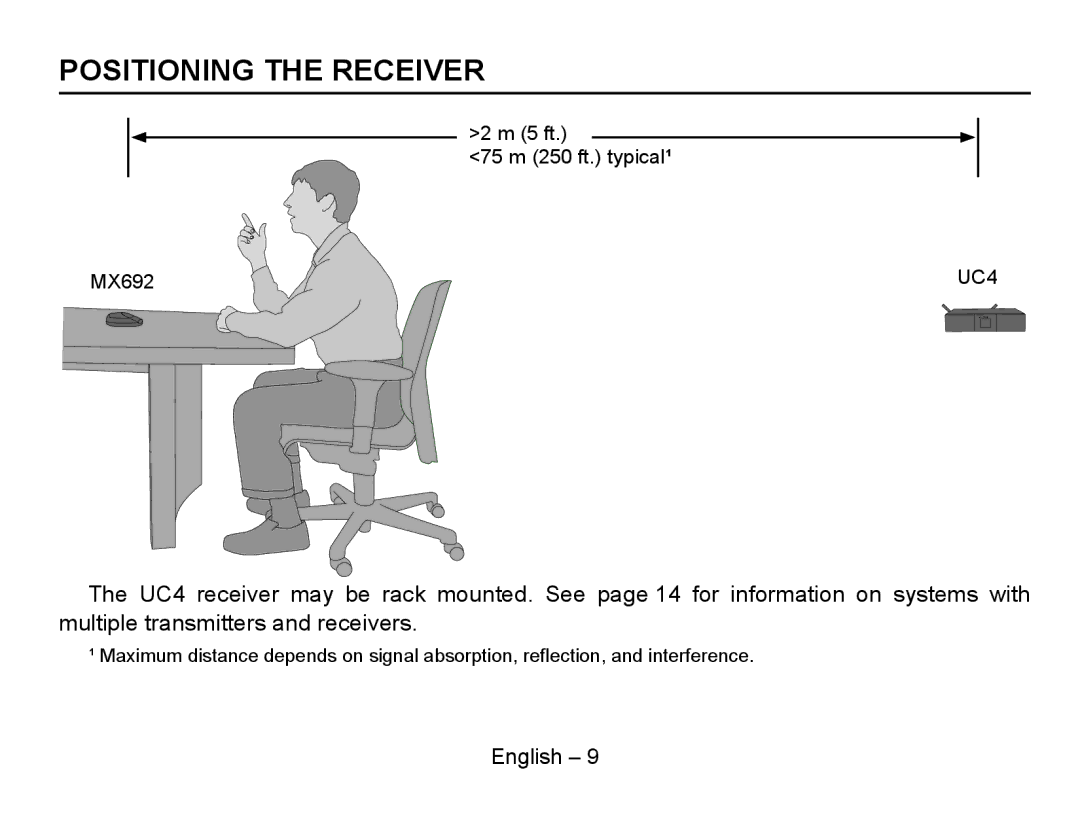 Shure MX692 manual Positioning the Receiver 