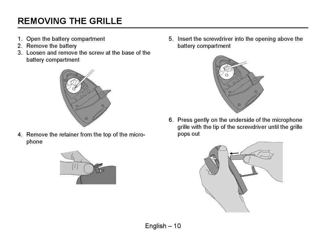 Shure MX692 manual Removing the Grille 