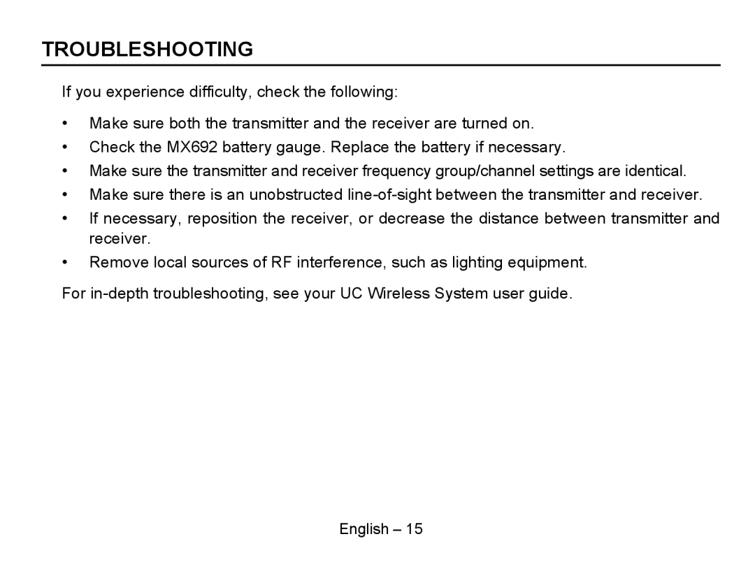 Shure MX692 manual Troubleshooting 