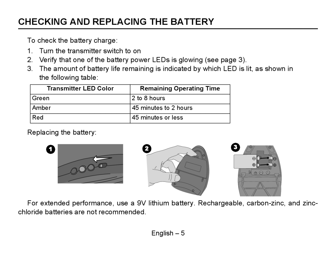 Shure MX692 manual Checking and Replacing the Battery 