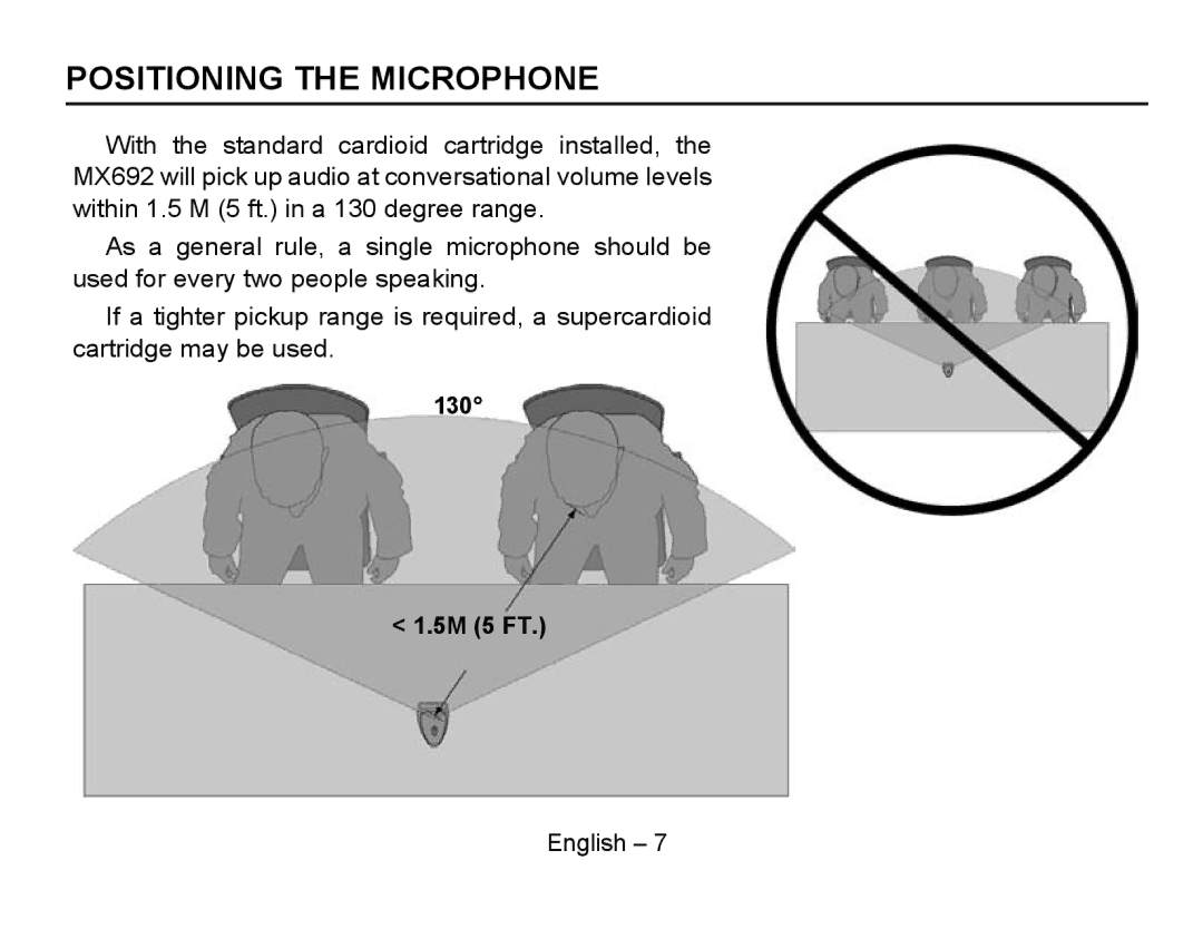 Shure MX692 manual Positioning the Microphone 