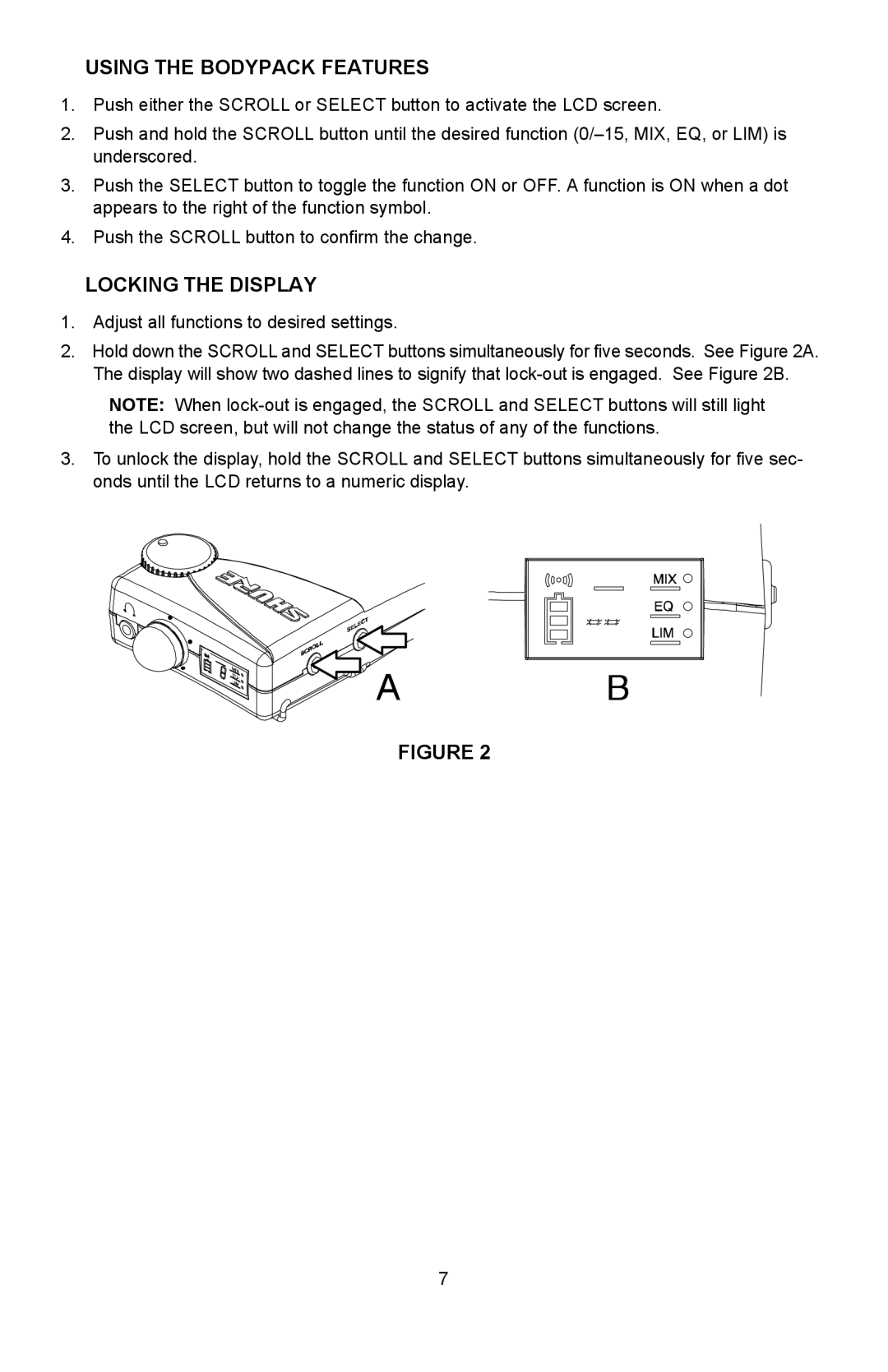 Shure P4HW manual Using the Bodypack Features, Locking the Display 