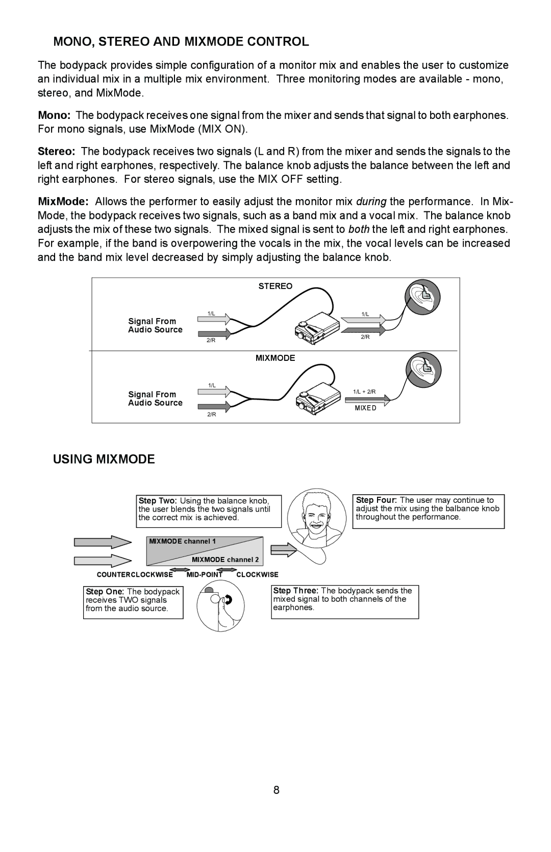 Shure P4HW manual MONO, Stereo and Mixmode Control, Using Mixmode 