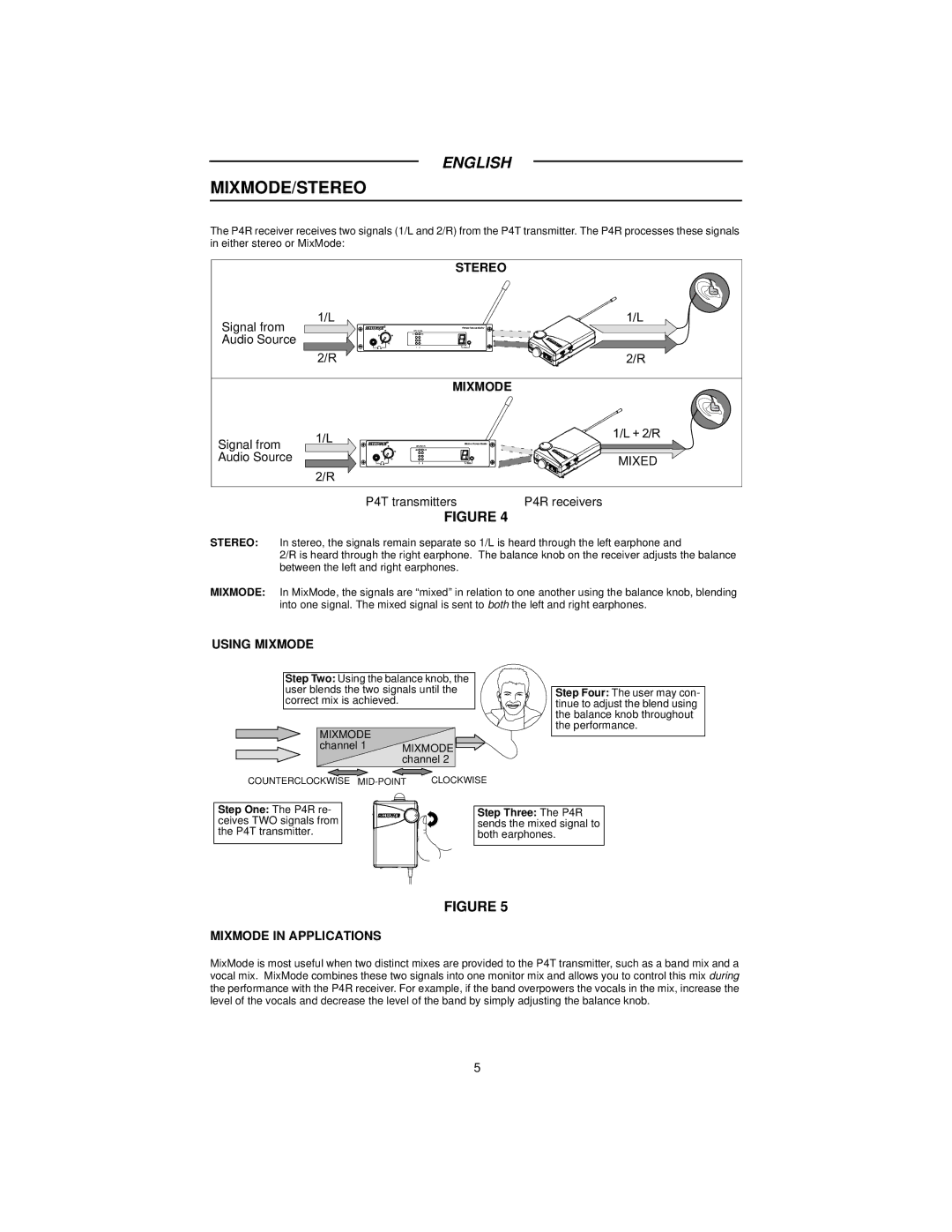 Shure P4R manual Mixmode/Stereo 