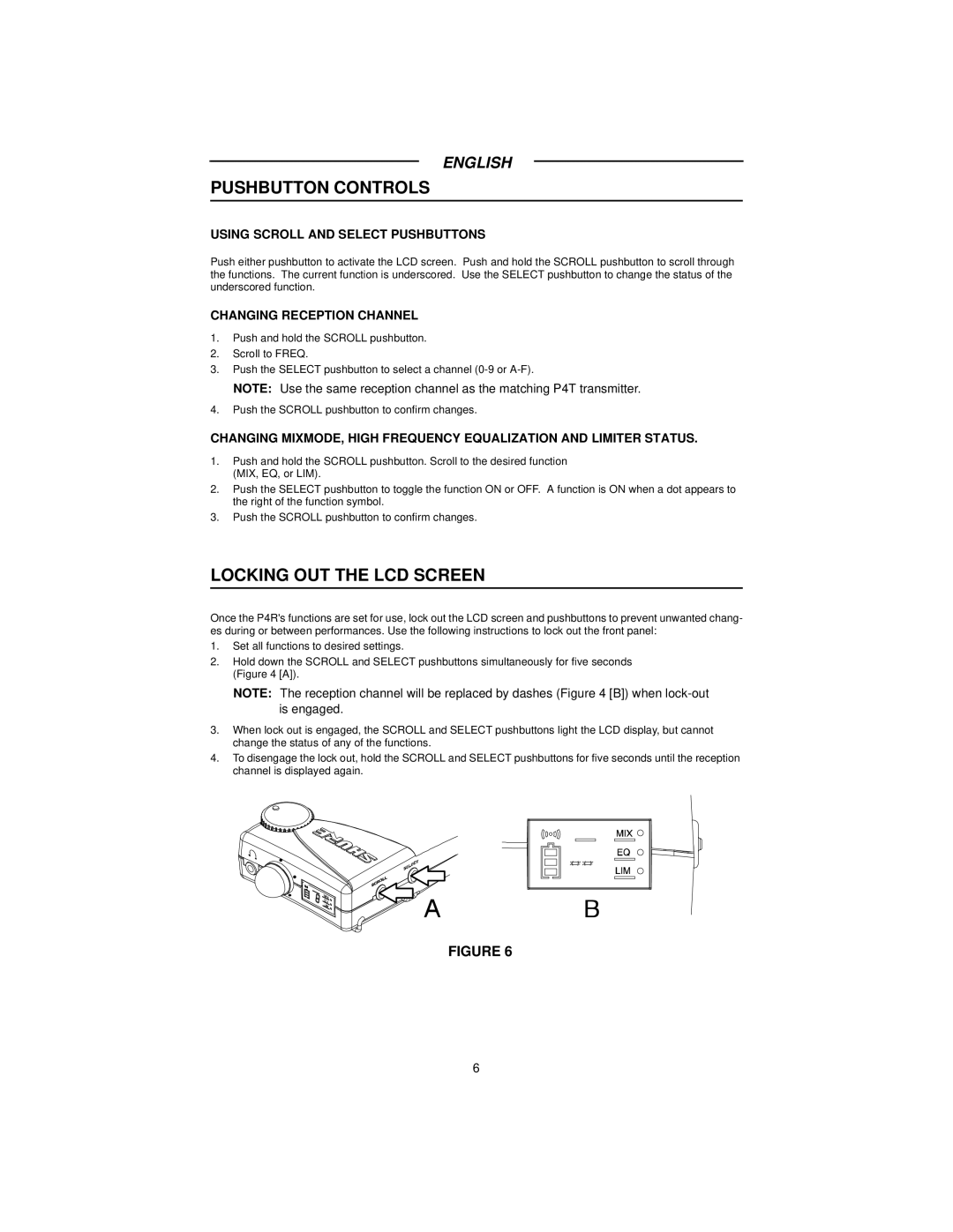 Shure P4R manual Pushbutton Controls, Locking OUT the LCD Screen 