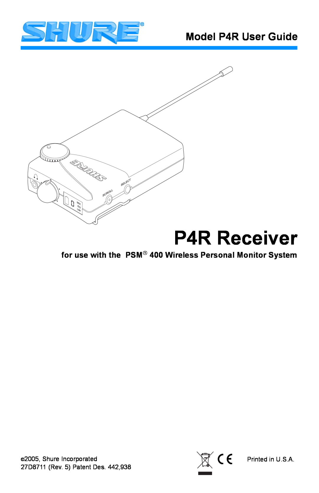 Shure manual P4R Receiver, Model P4R User Guide 