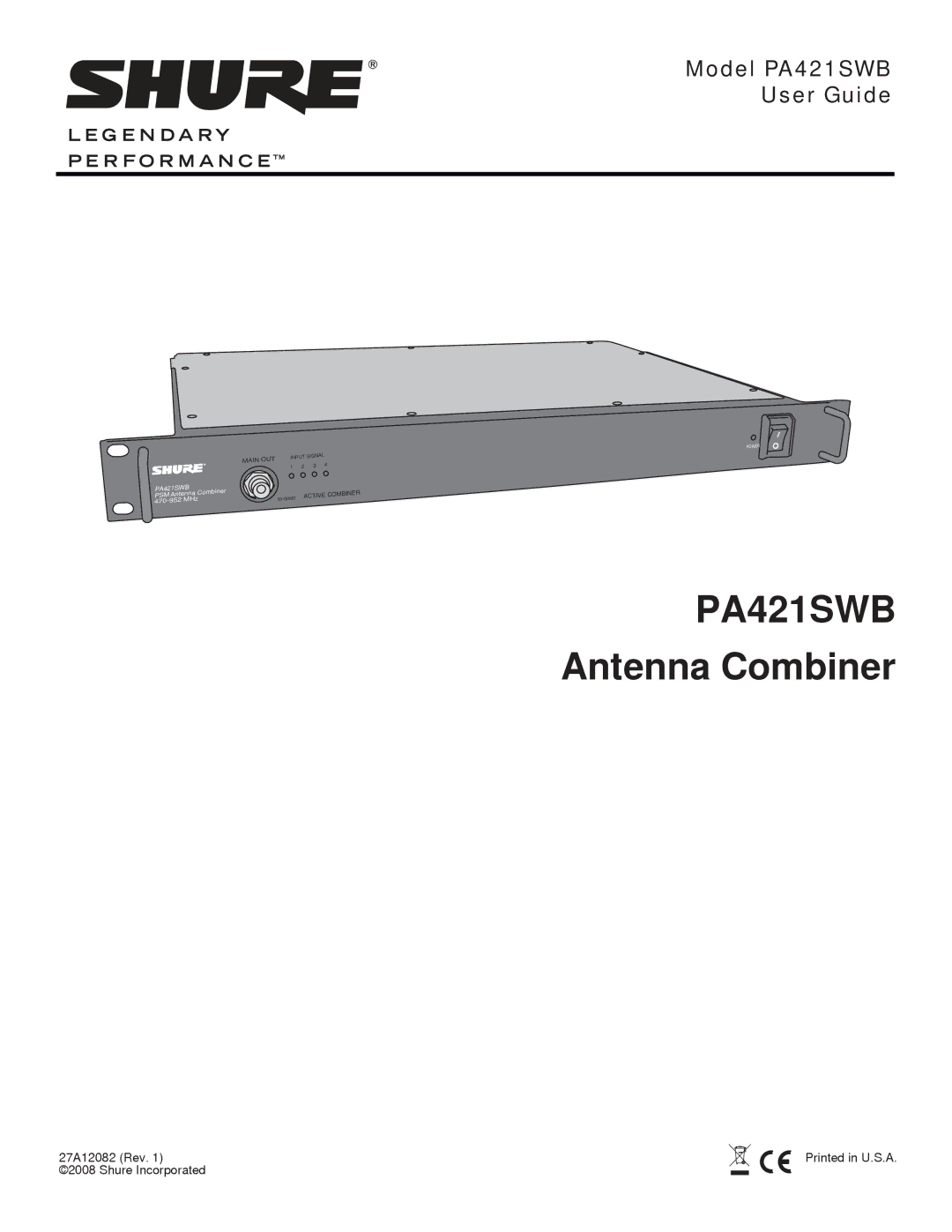 Shure manual PA421SWB Antenna Combiner 