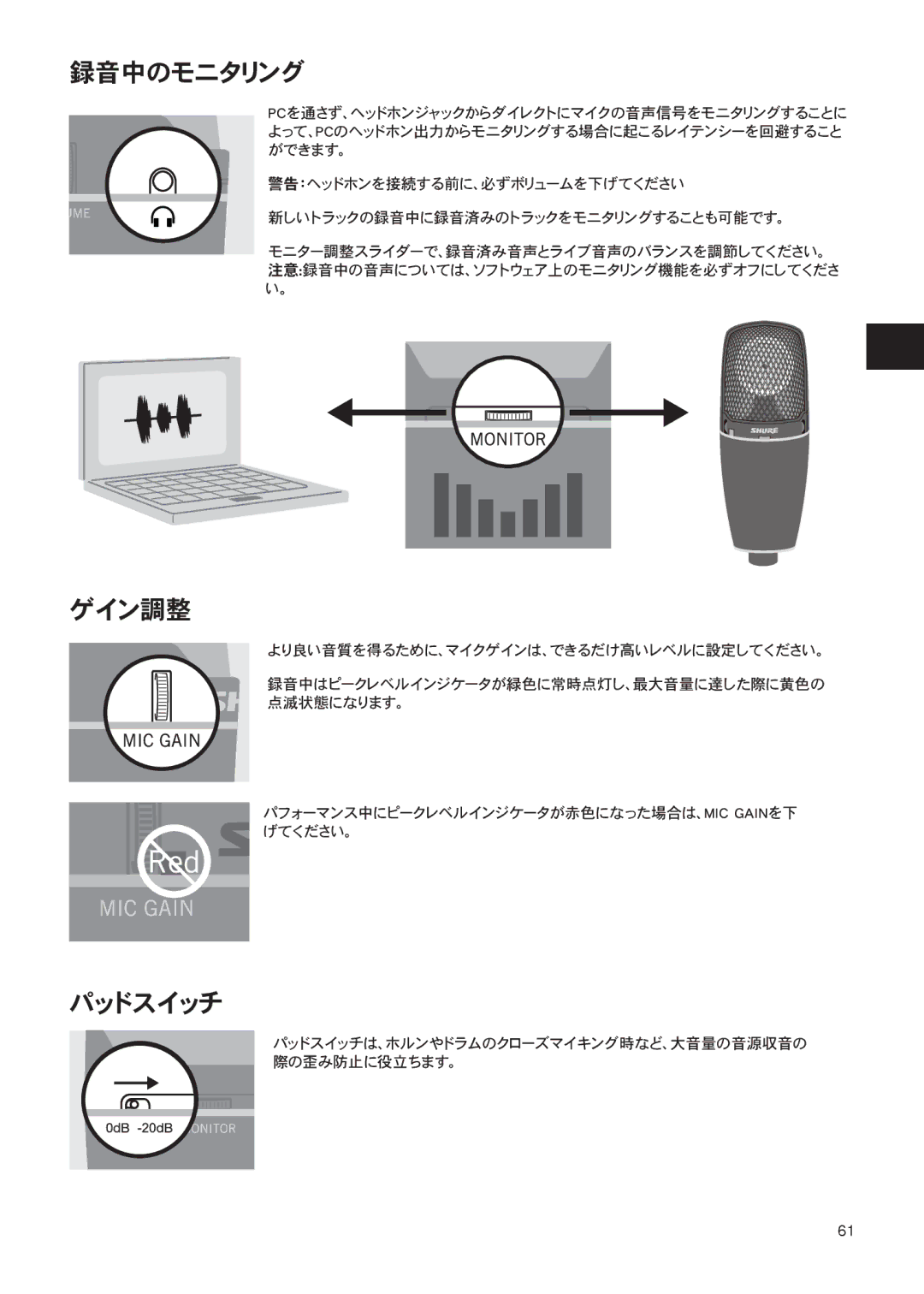 Shure PG27-USB manual パッドスイッチ 