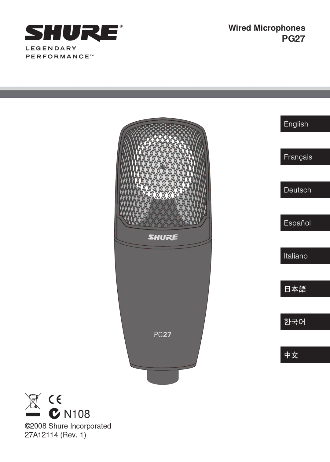 Shure PG27 manual N108 