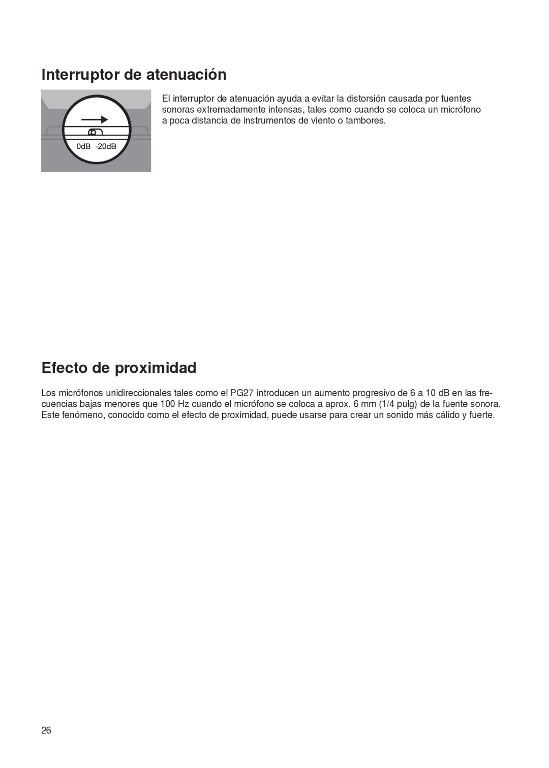 Shure PG27 manual Interruptor de atenuación, Efecto de proximidad 