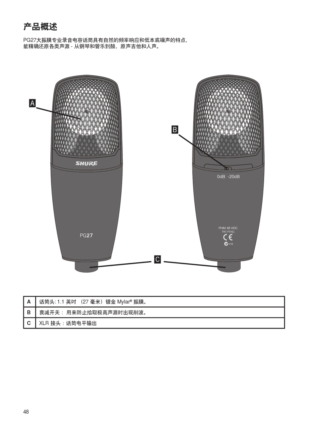 Shure PG27 manual 产品概述 