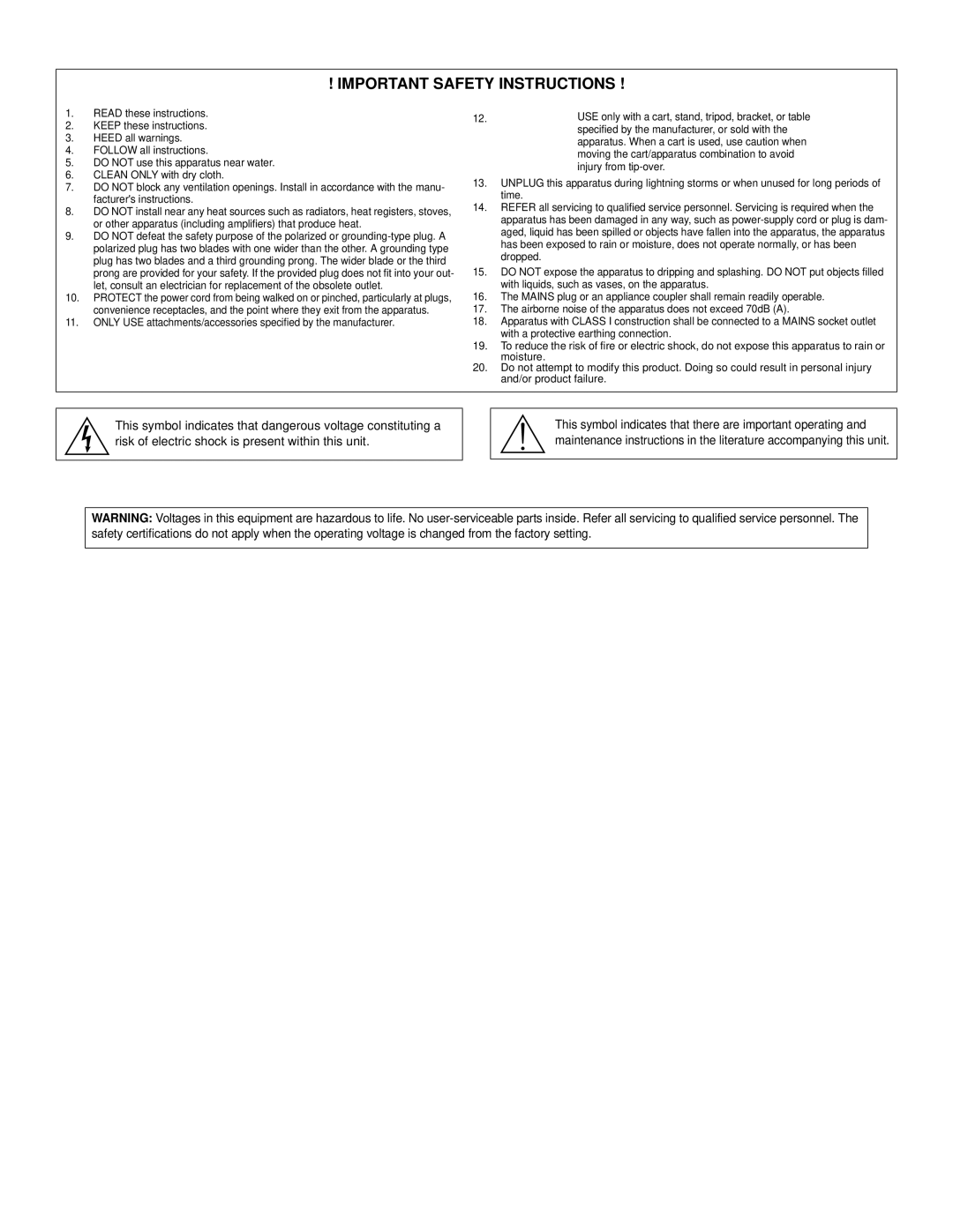 Shure PSM 600 manual Important Safety Instructions 