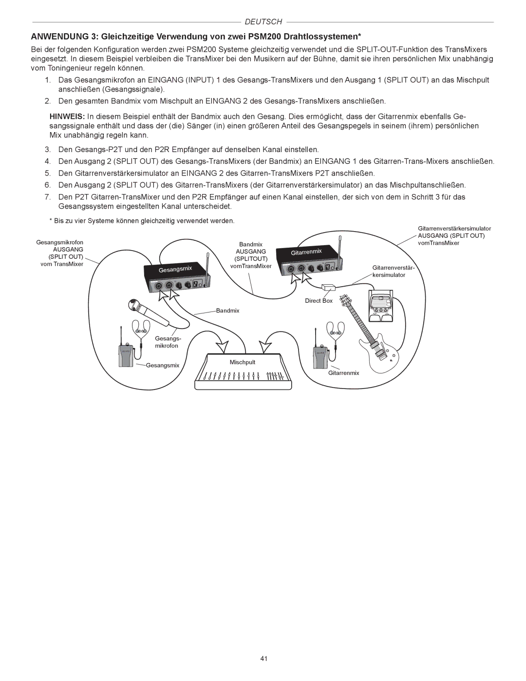 Shure PSM200 manual Bis zu vier Systeme können gleichzeitig verwendet werden 