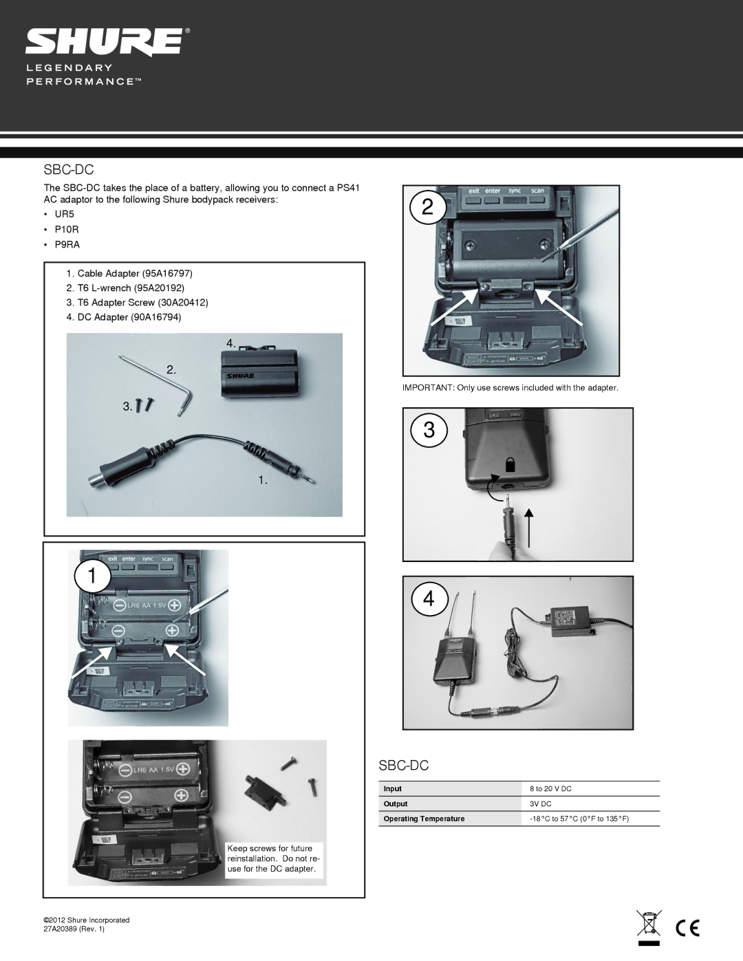 Shure SBC-DC manual Sbc-Dc 