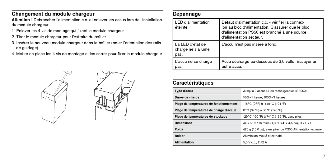 Shure SBC210 manual Changement du module chargeur, Dépannage 