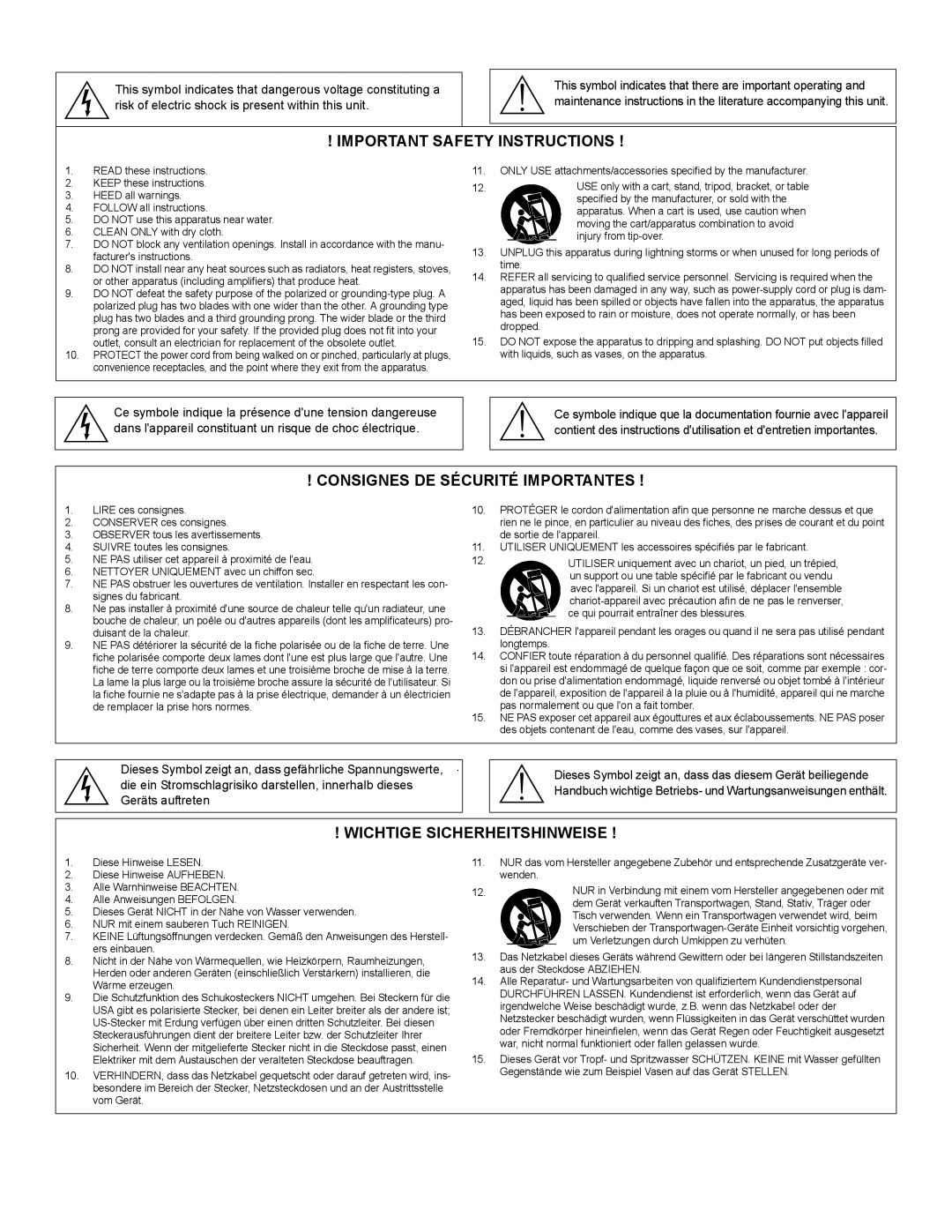 Shure SCM262 manual Important Safety Instructions 