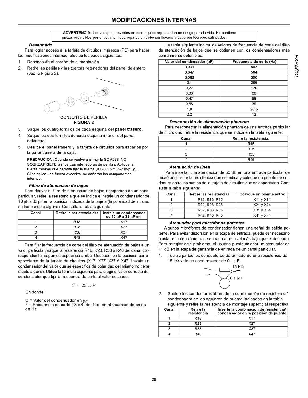 Shure SCM268 manual Modificaciones Internas 