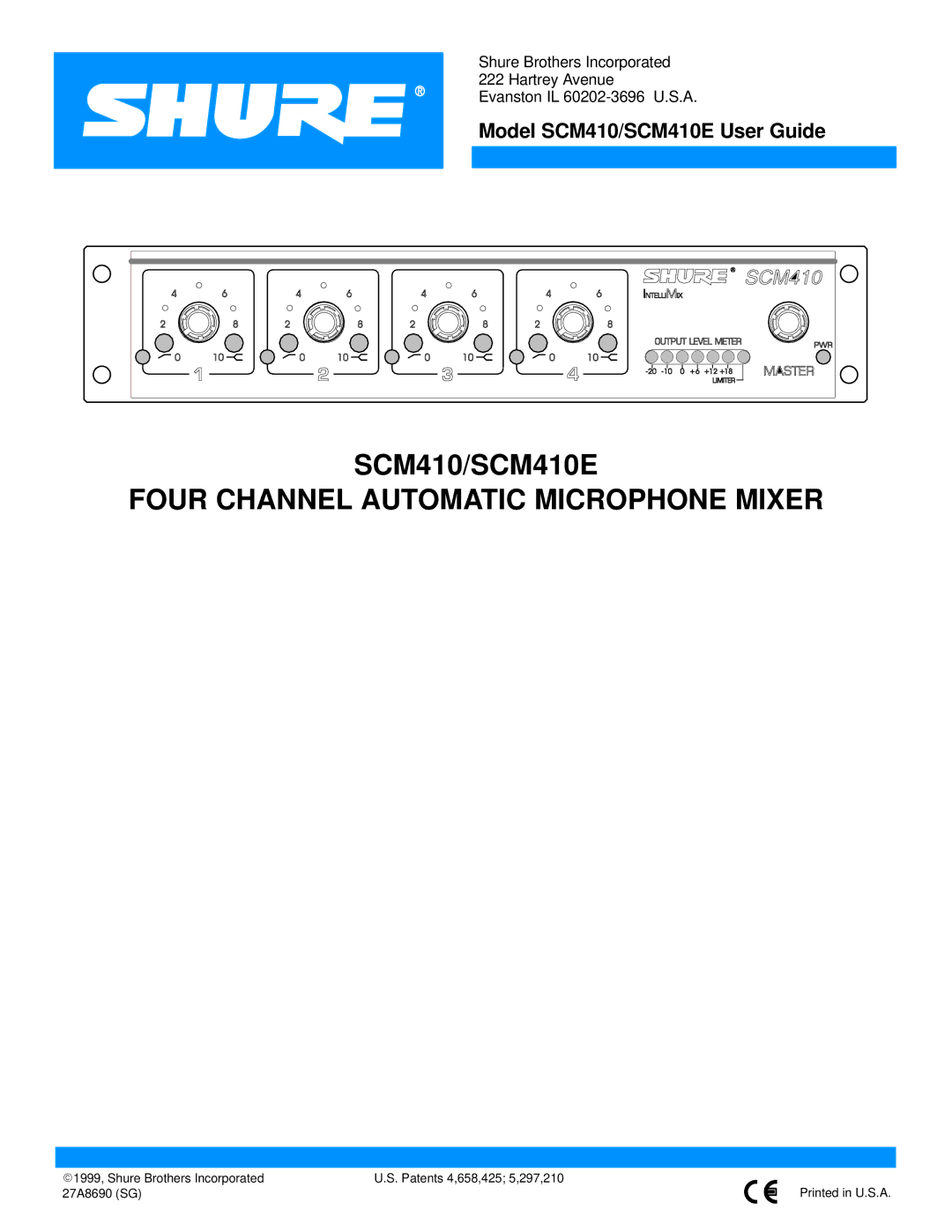 Shure SCM410E manual Four Channel Automatic Microphone Mixer 