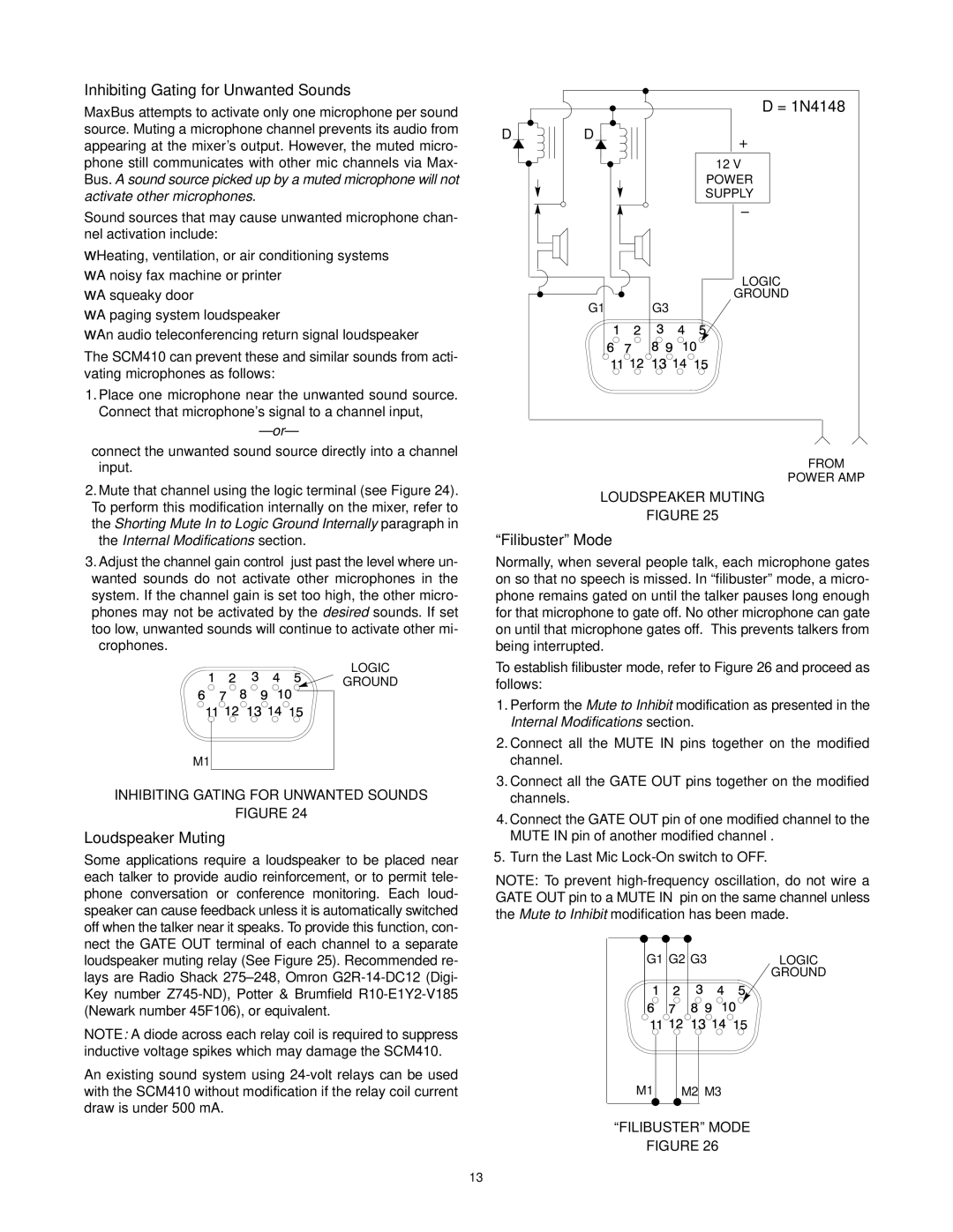 Shure SCM410E manual Inhibiting Gating for Unwanted Sounds, Loudspeaker Muting, ªFilibusterº Mode 