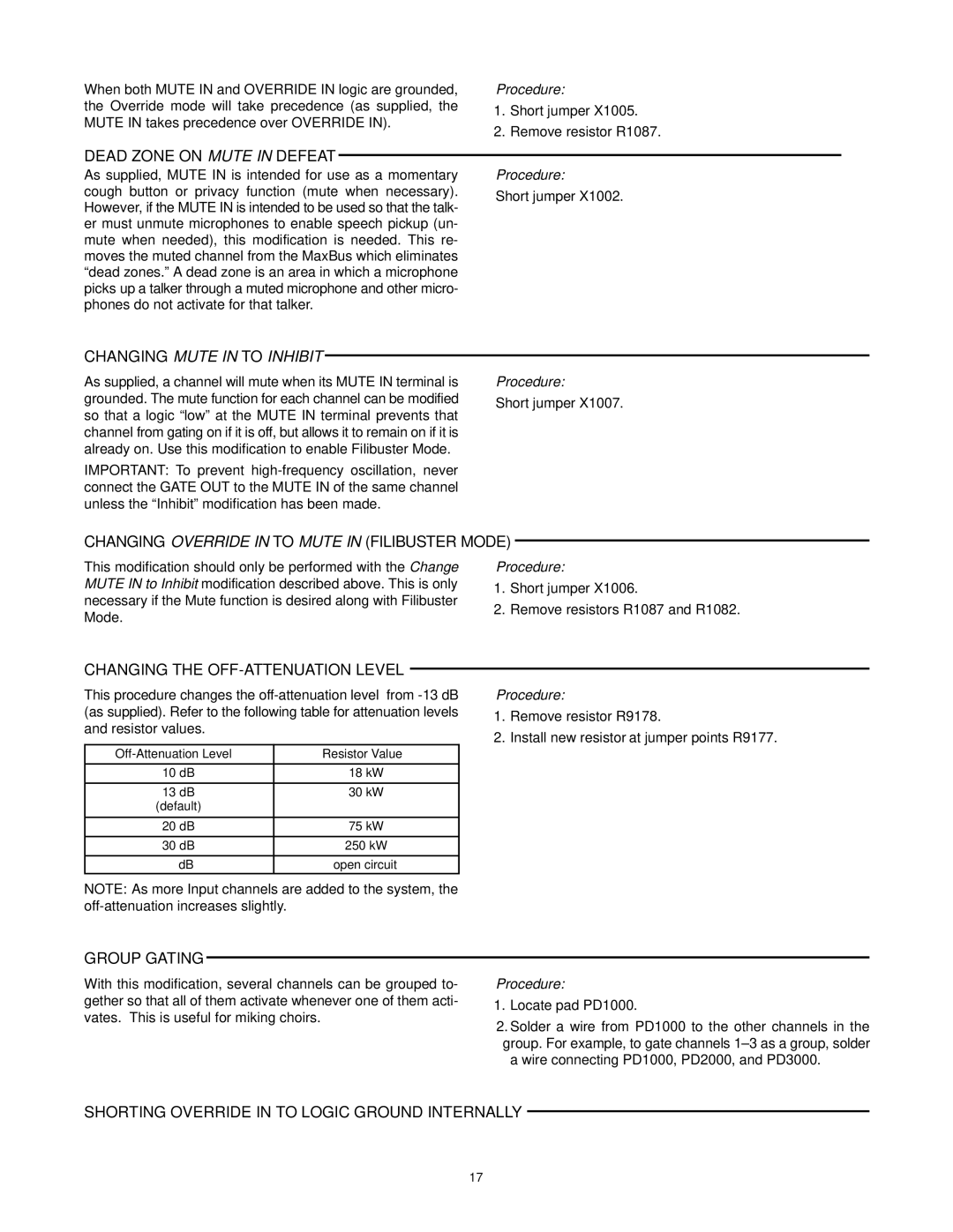 Shure SCM410E manual Dead Zone on Mute in Defeat, Changing Override in to Mute in Filibuster Mode, Group Gating 