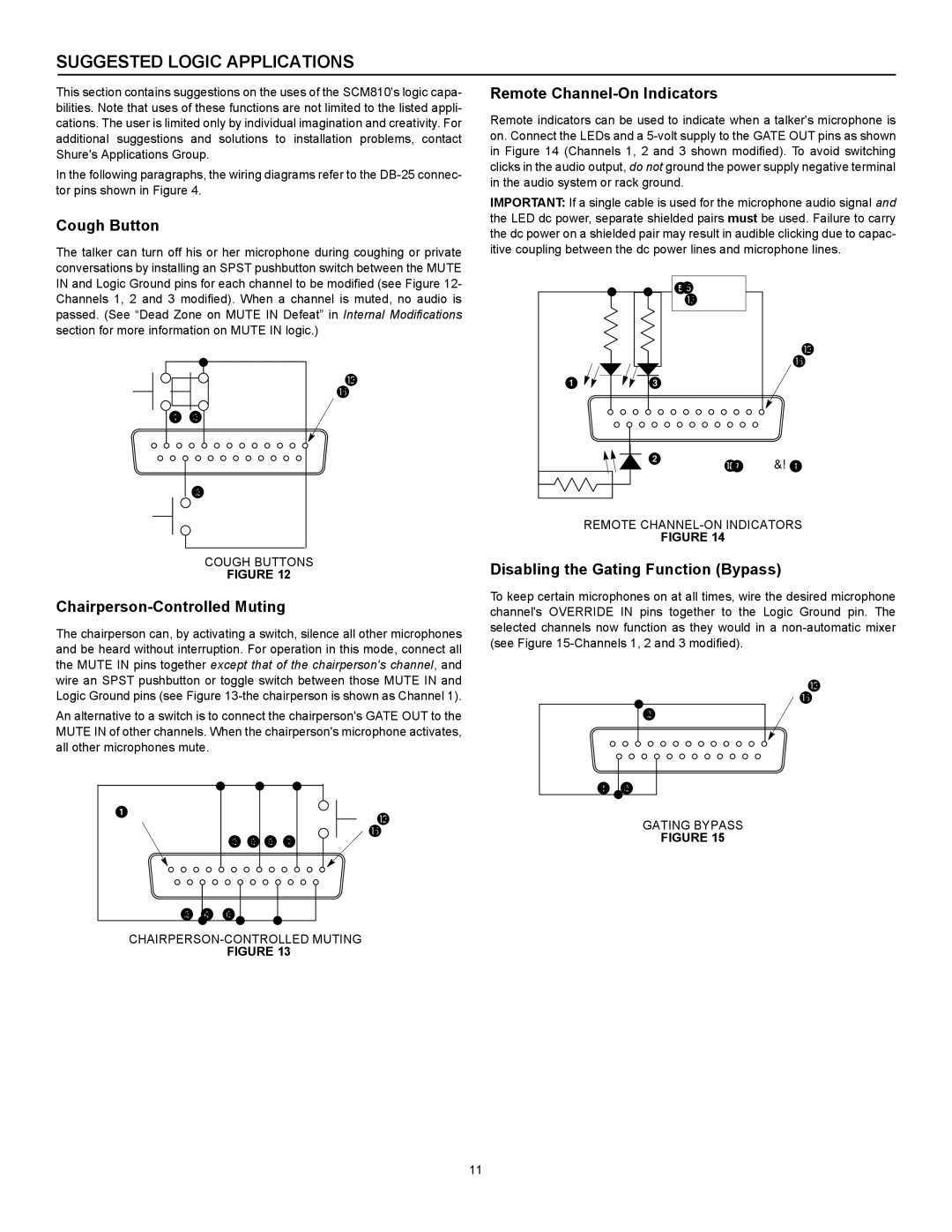 Shure SCM810 manual Suggested Logic Applications, Cough Button, Chairperson-Controlled Muting, Remote Channel-On Indicators 