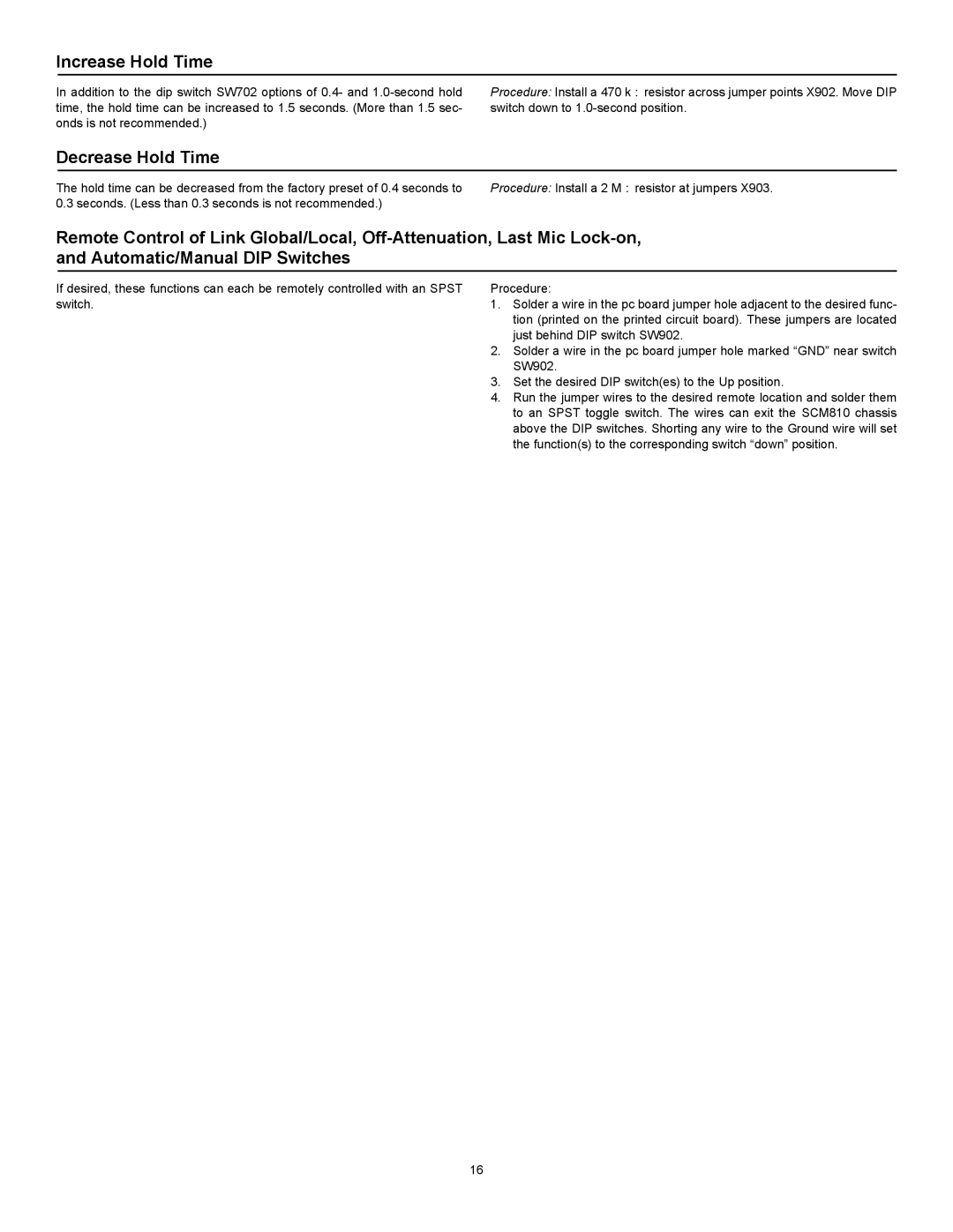 Shure SCM810 manual Increase Hold Time 