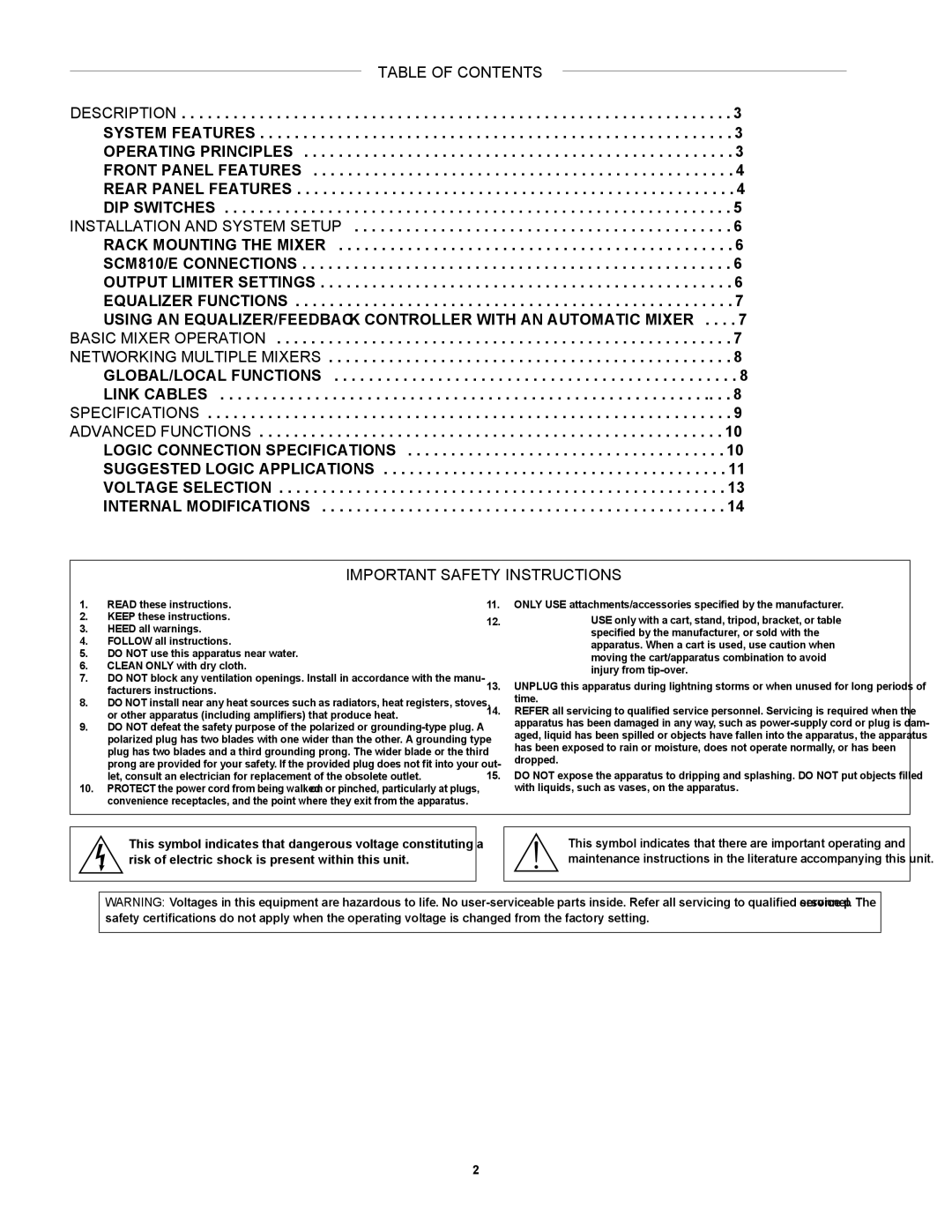 Shure SCM810 manual Table of Contents 