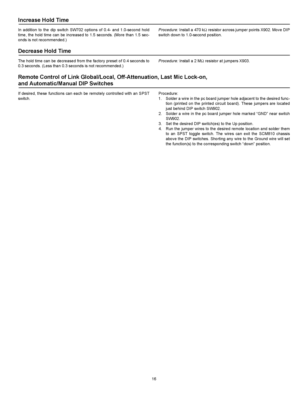 Shure SCM810AZ manual Increase Hold Time 