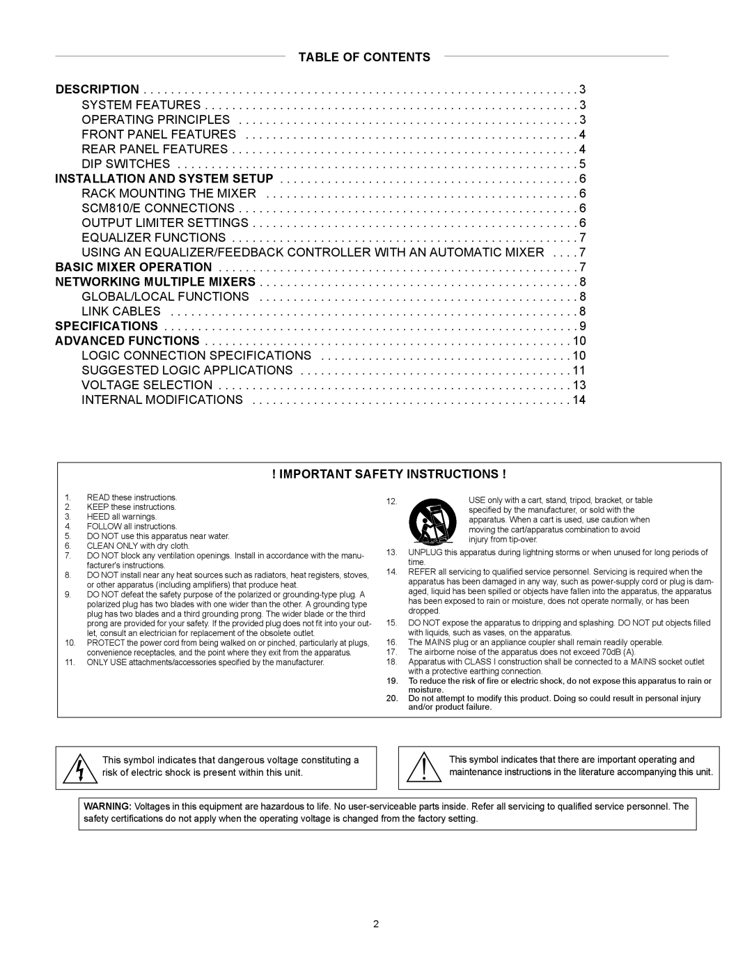 Shure SCM810AZ manual Table of Contents 