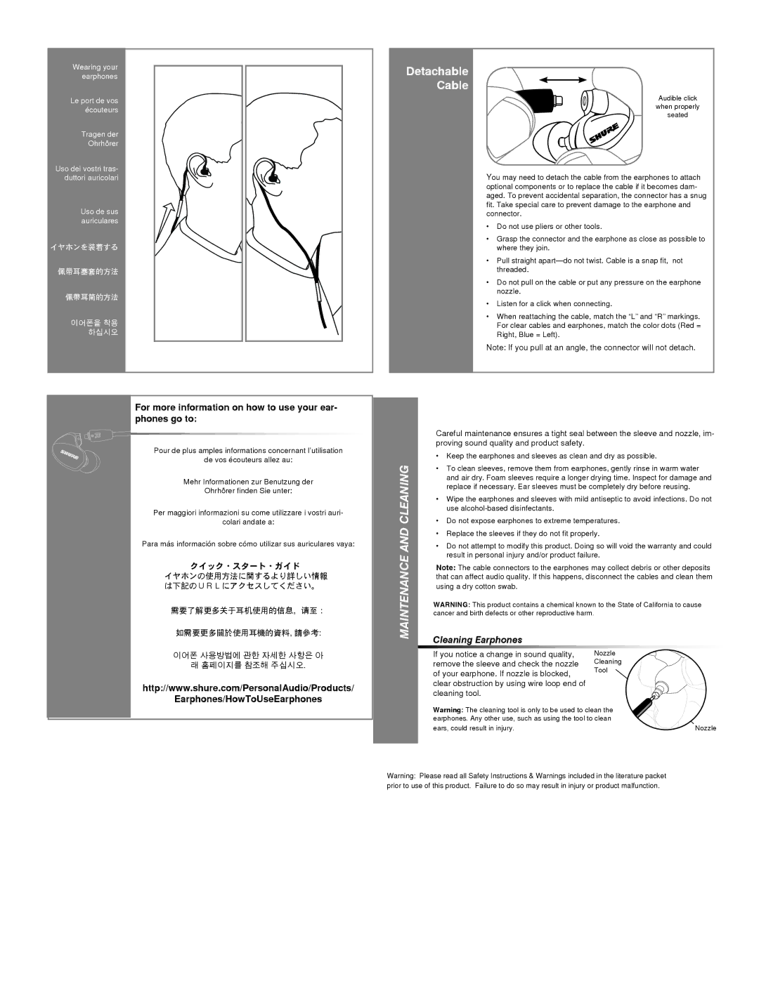 Shure MLP_SE215 manual For more information on how to use your ear- phones go to, Earphones/HowToUseEarphones 