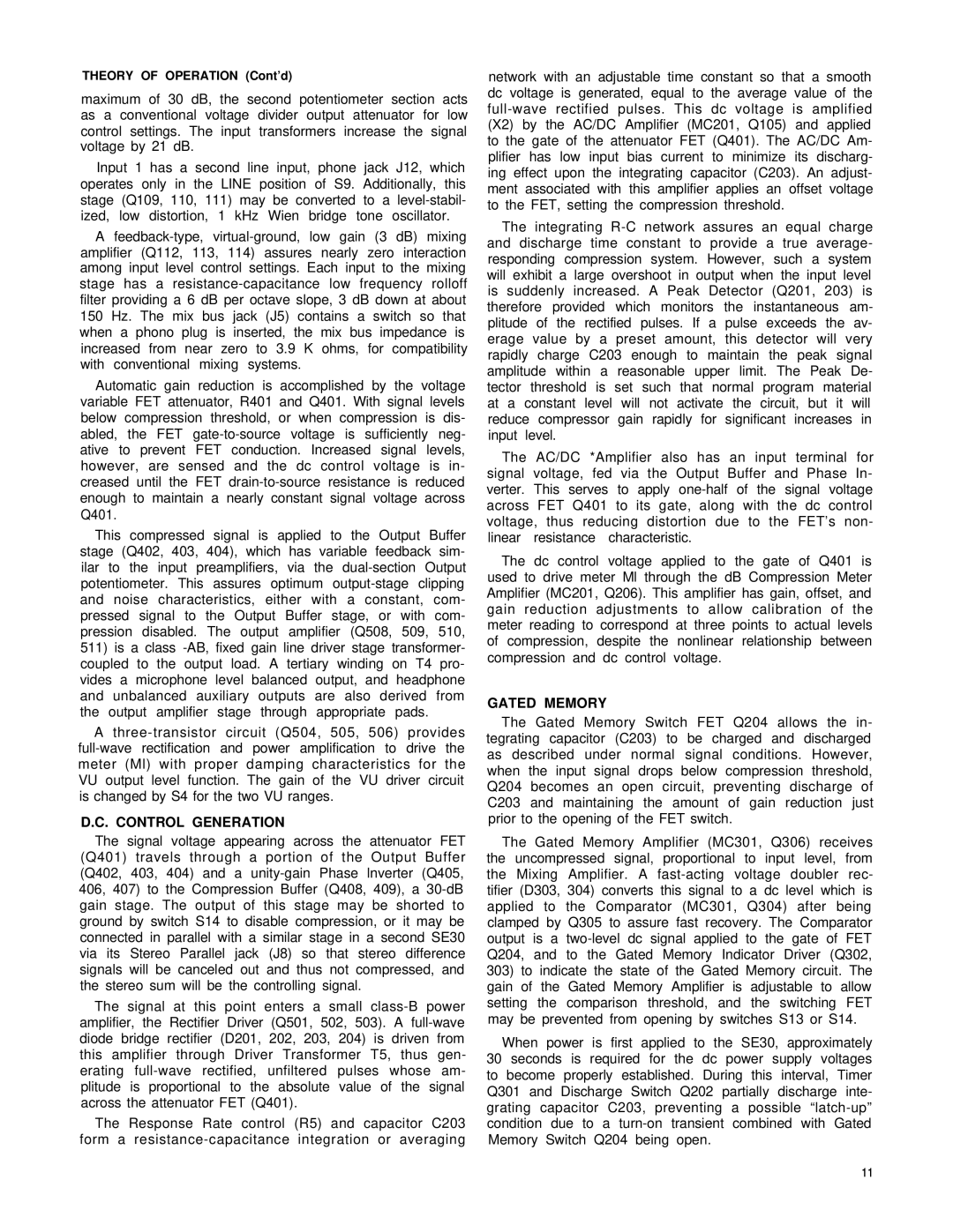 Shure SE30-2 service manual Control Generation, Gated Memory 