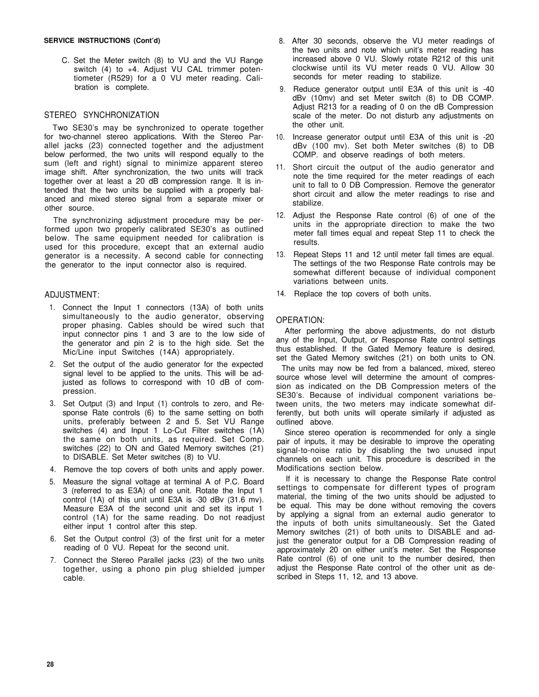 Shure SE30-2 service manual Stereo Synchronization 