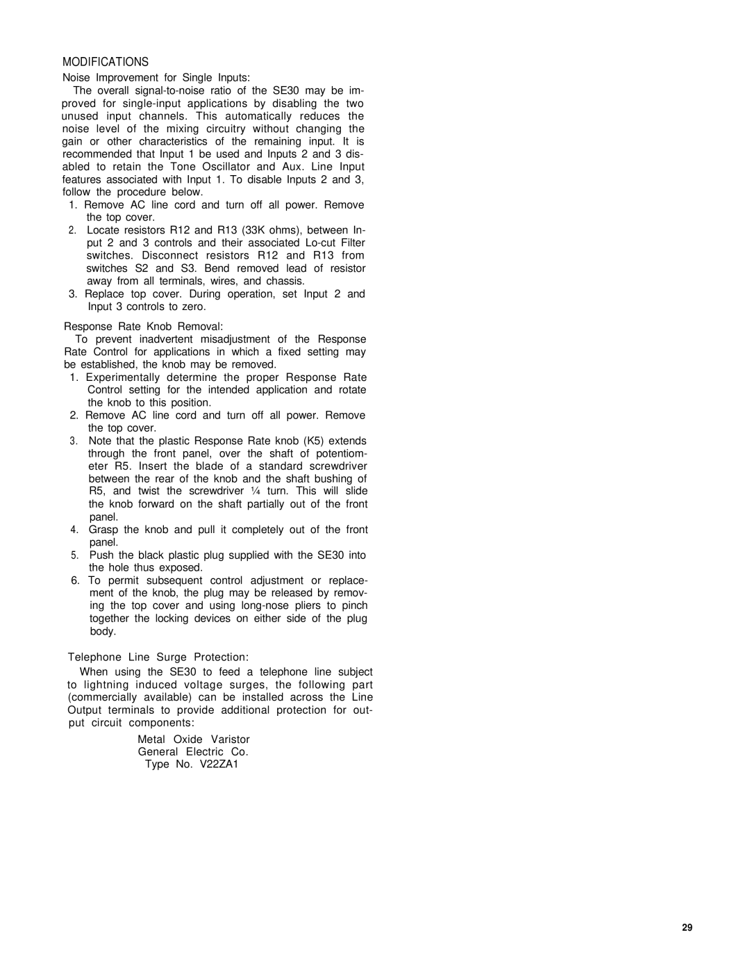 Shure SE30-2 service manual Modifications 